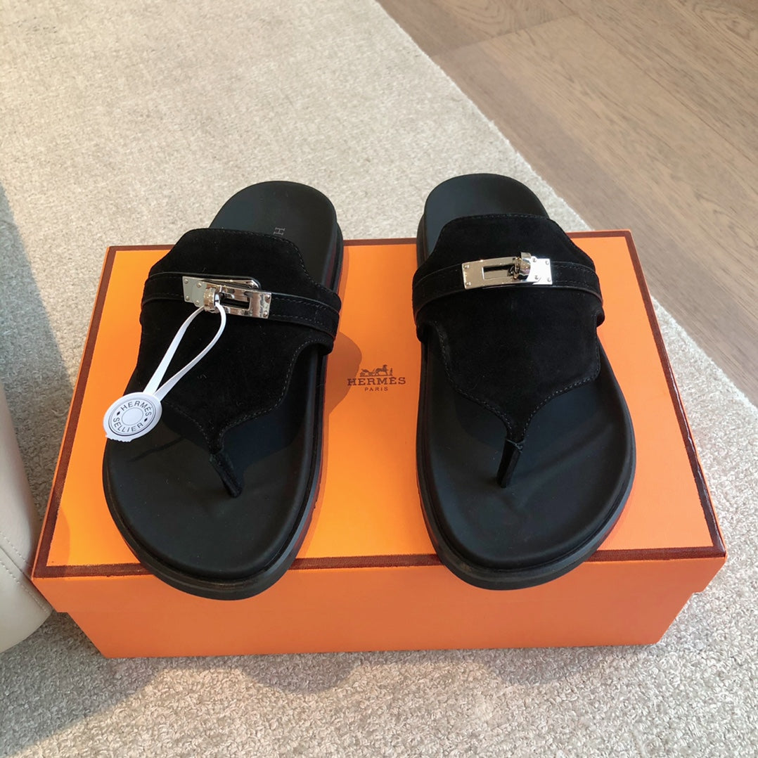 Empire Sandal Black Lambskin Suede Goatskin