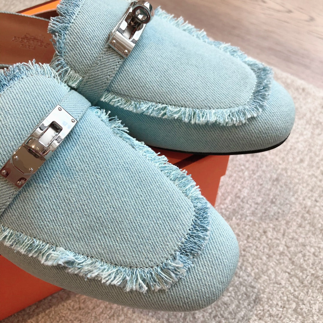 HM OZ Mule Denim Blue Cowhide 756854