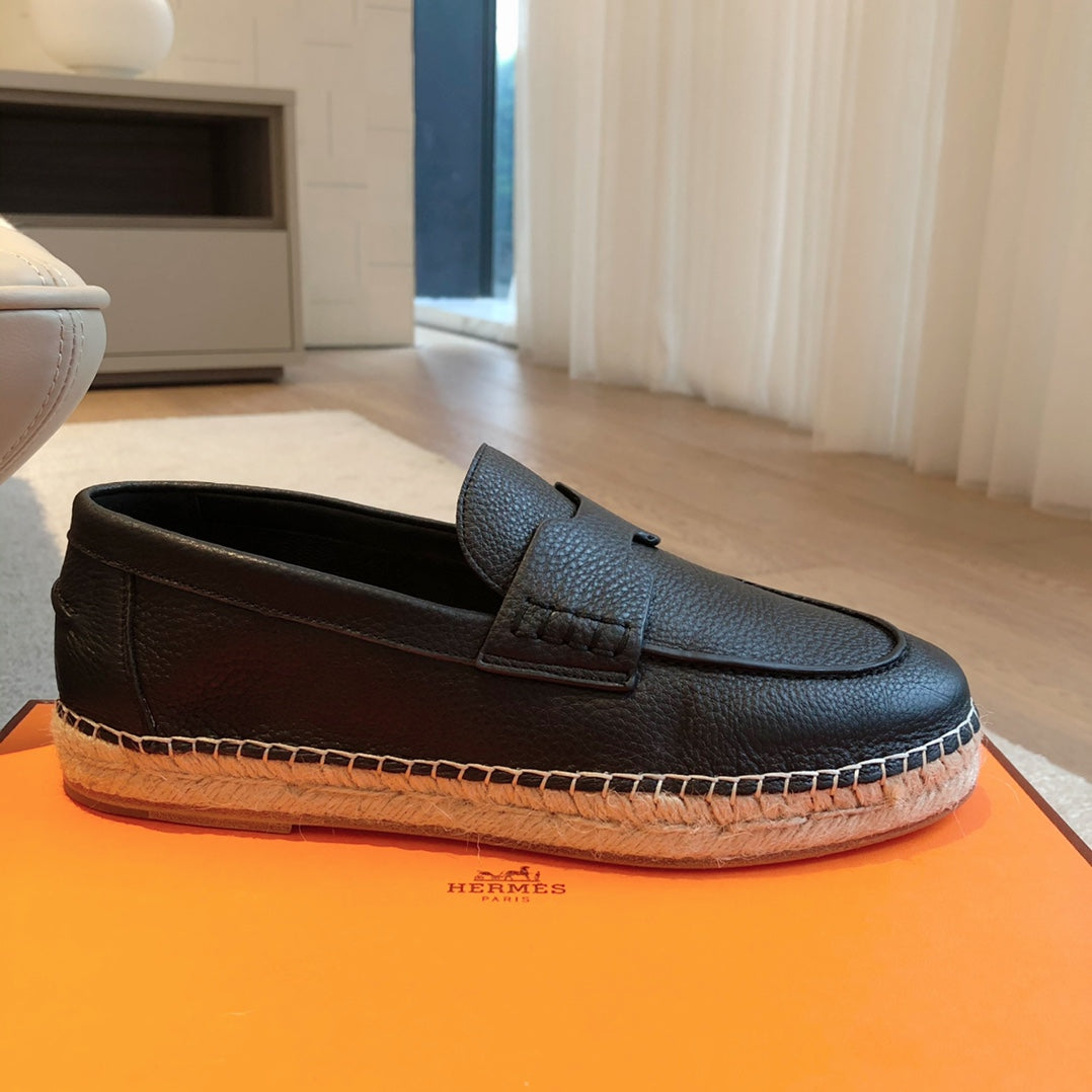 HM Trip Espadrille Black Grained Calfskin