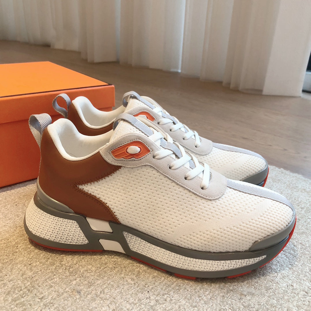HM Heros Sneaker In White Grey Mix Brown Orange Calfskin And Mesh Fabric 970869