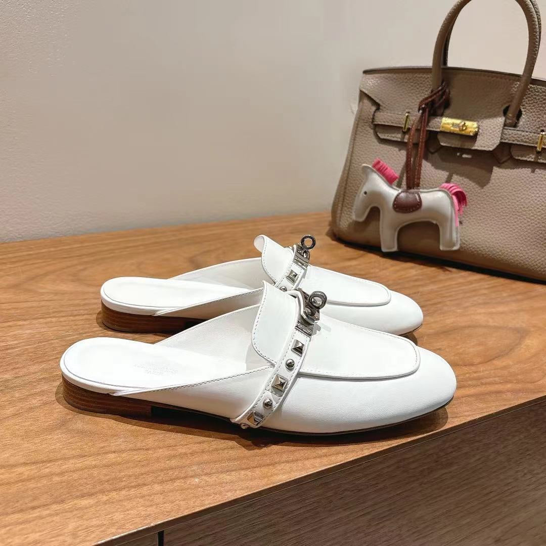 HM OZ Mule 25 White Calfskin
