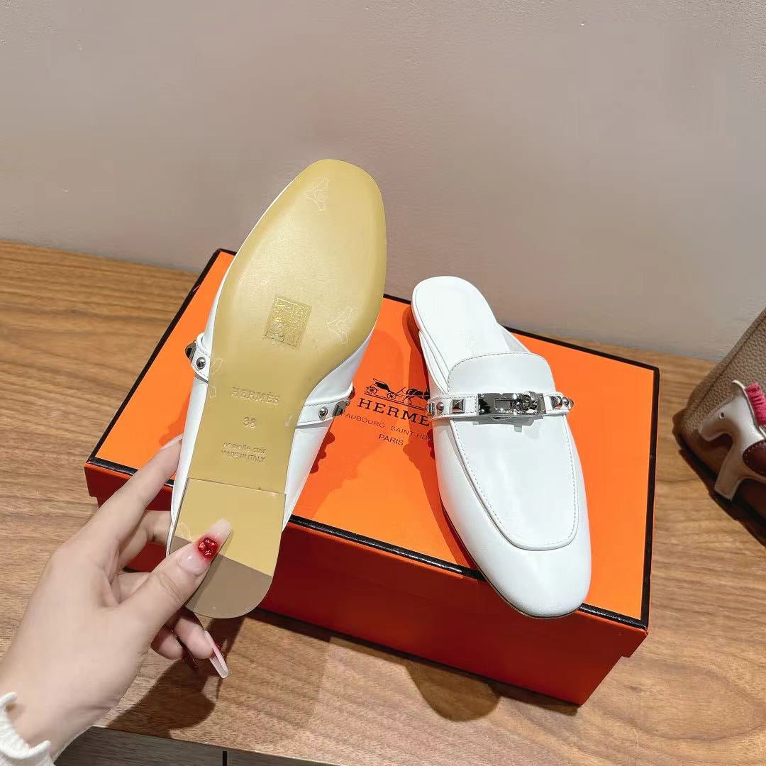 HM OZ Mule 25 White Calfskin