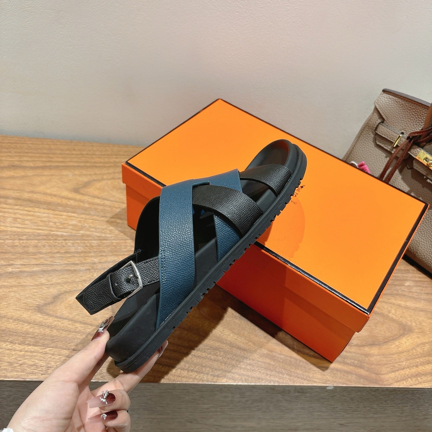 HM 25 Heracles Sandal Black Dark Blue Epsom Leather