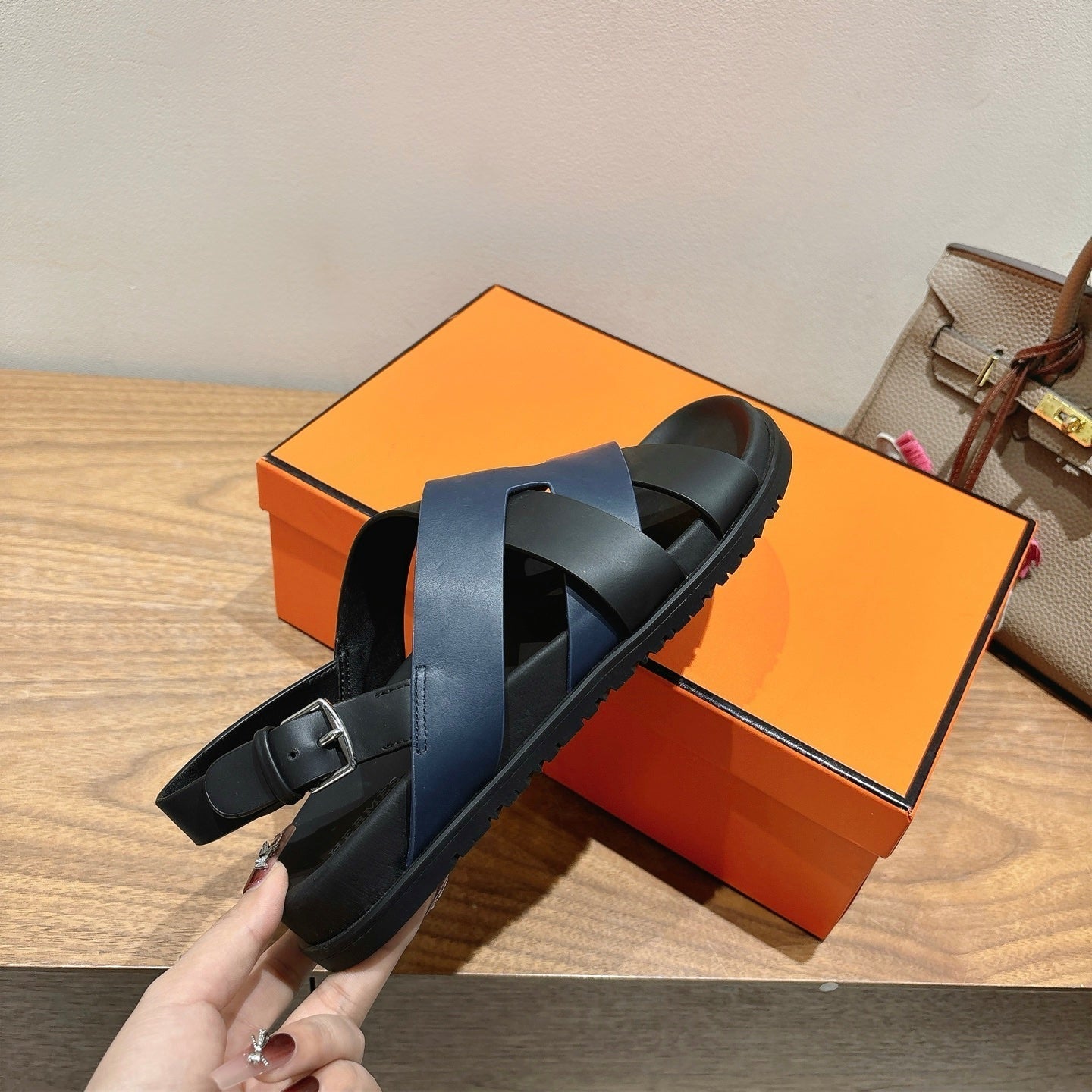 HM 25 Heracles Sandal Black Dark Blue Calfskin