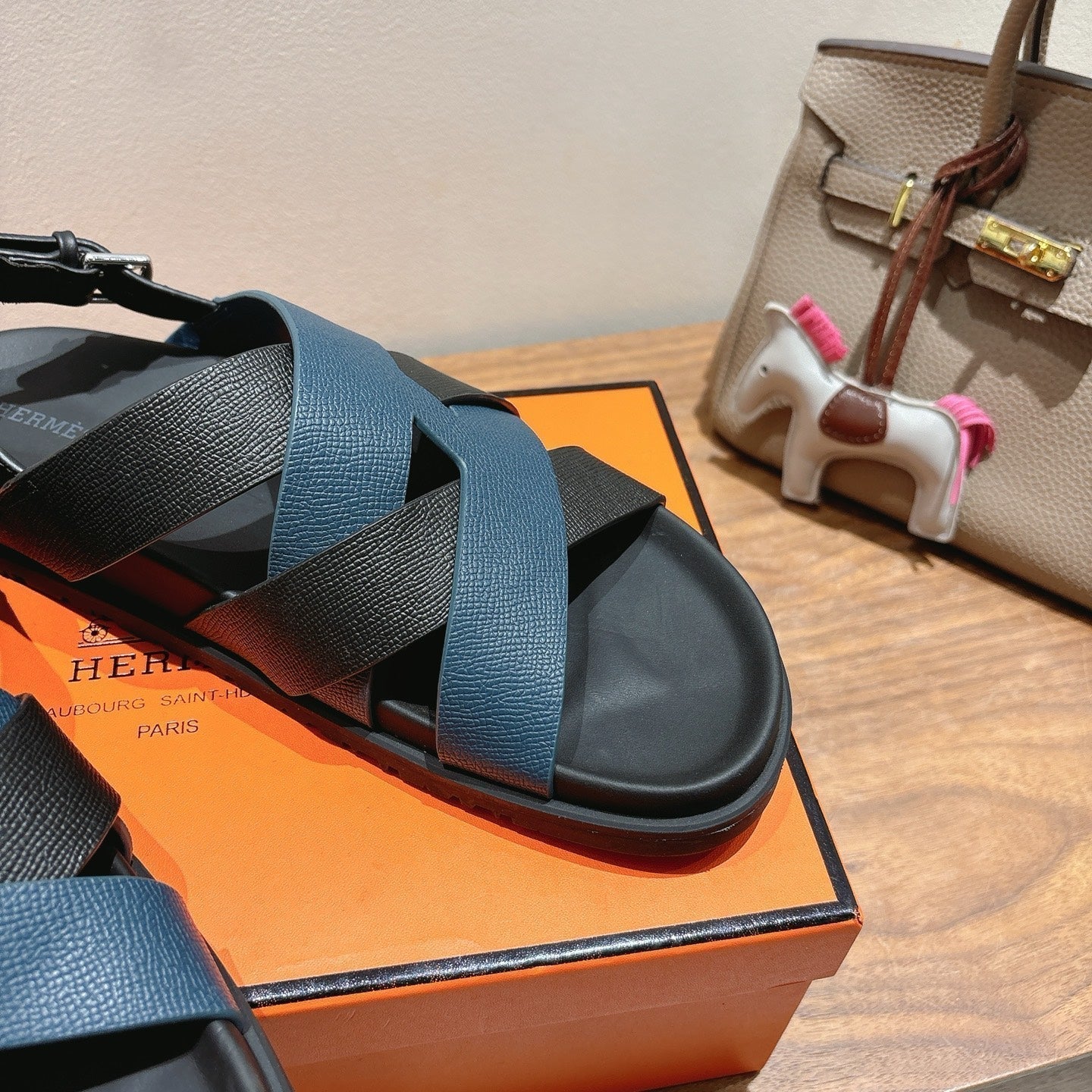 HM 25 Heracles Sandal Black Dark Blue Epsom Leather