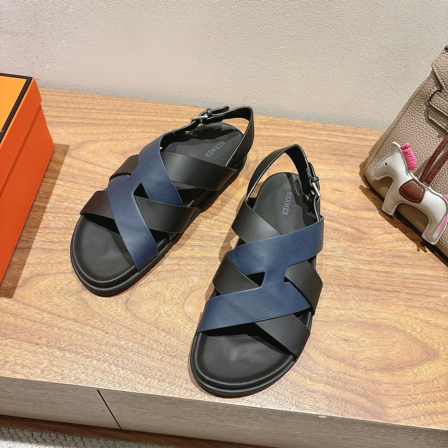 HM 25 Heracles Sandal Black Dark Blue Calfskin