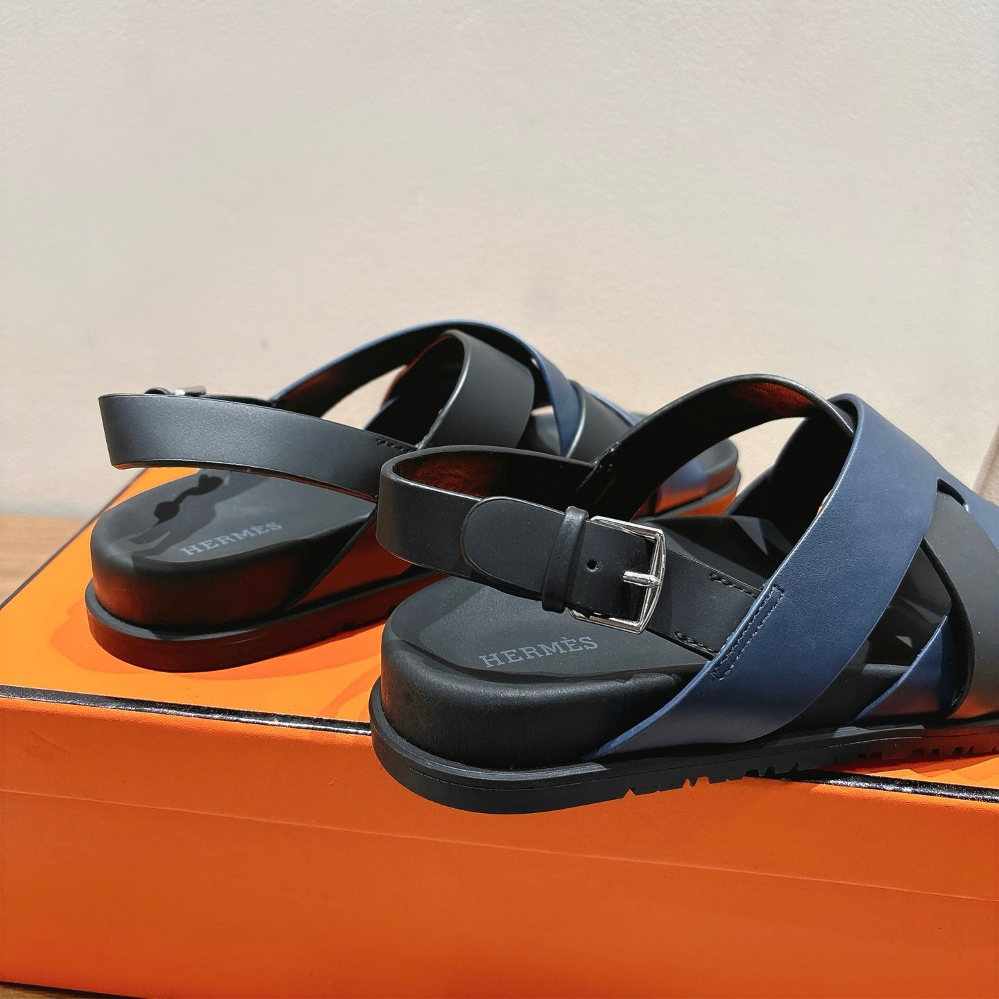 HM 25 Heracles Sandal Black Dark Blue Calfskin