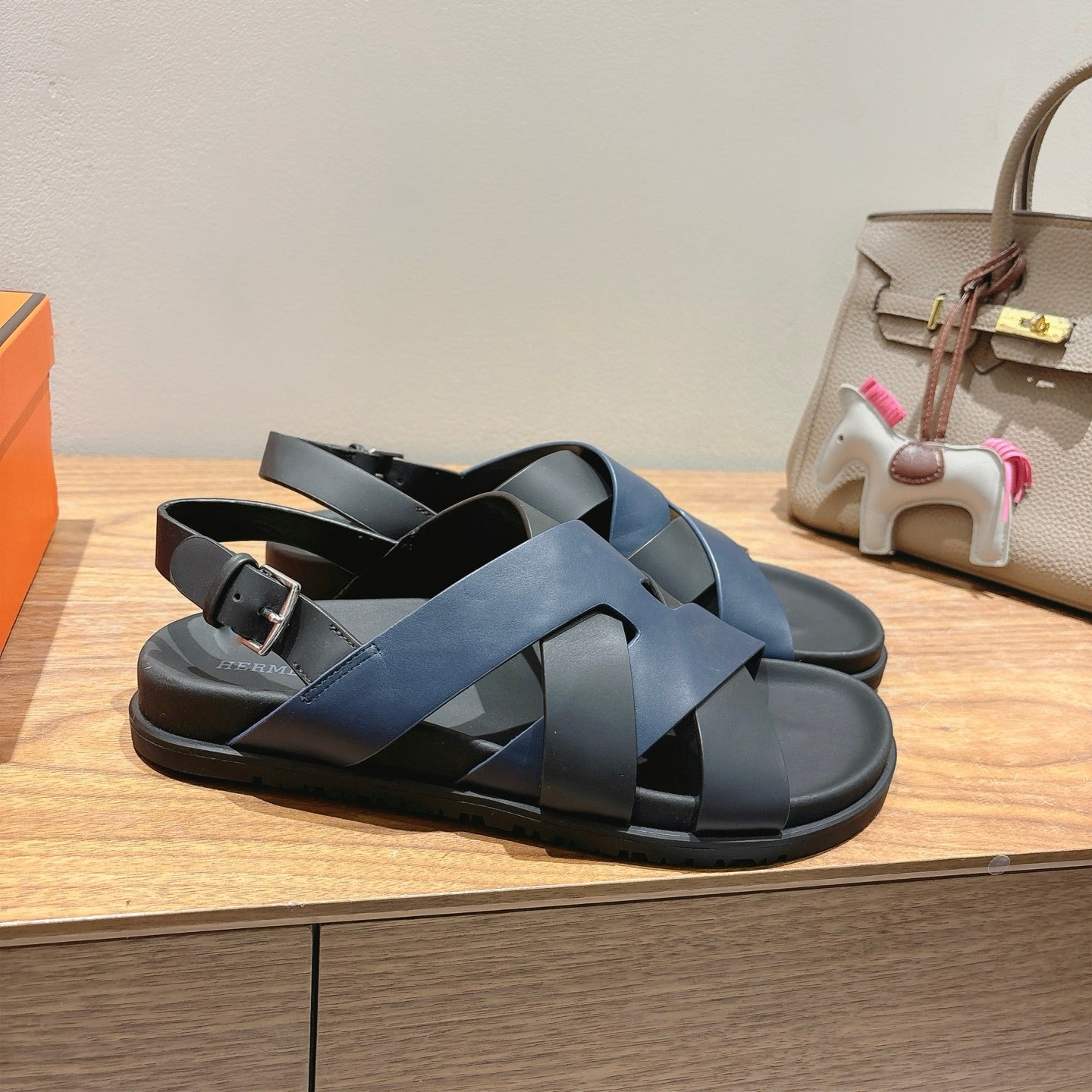 HM 25 Heracles Sandal Black Dark Blue Calfskin
