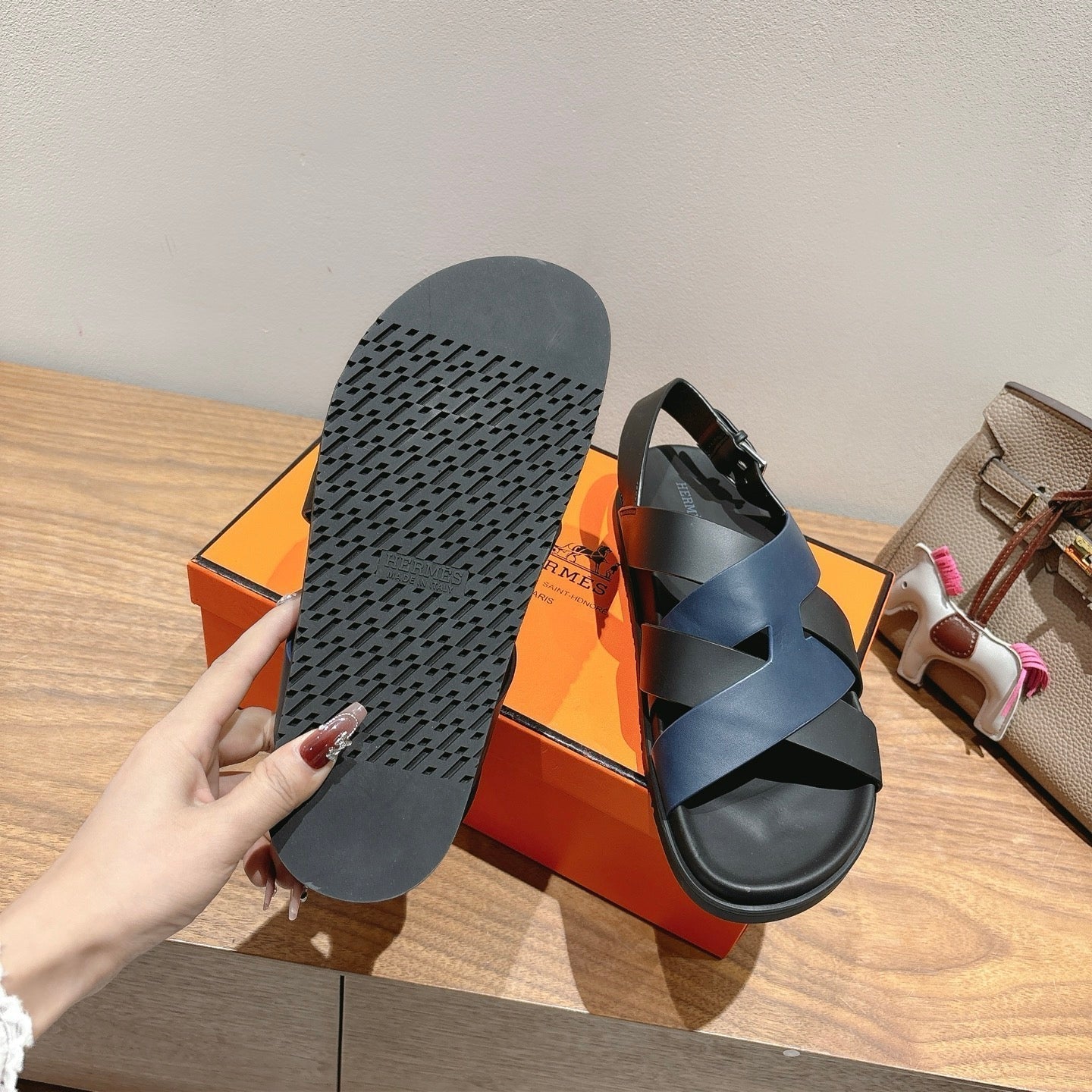 HM 25 Heracles Sandal Black Dark Blue Calfskin