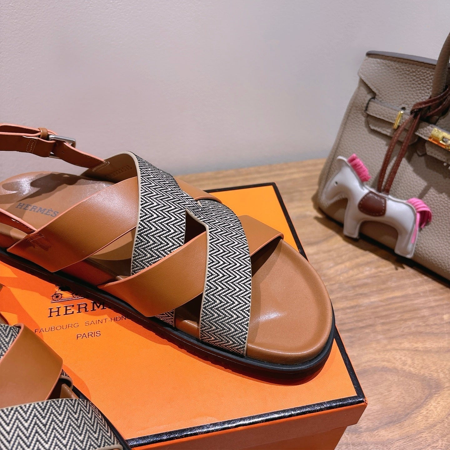 HM 25 Heracles Sandal Brown Calfskin Dark Grey Canvas