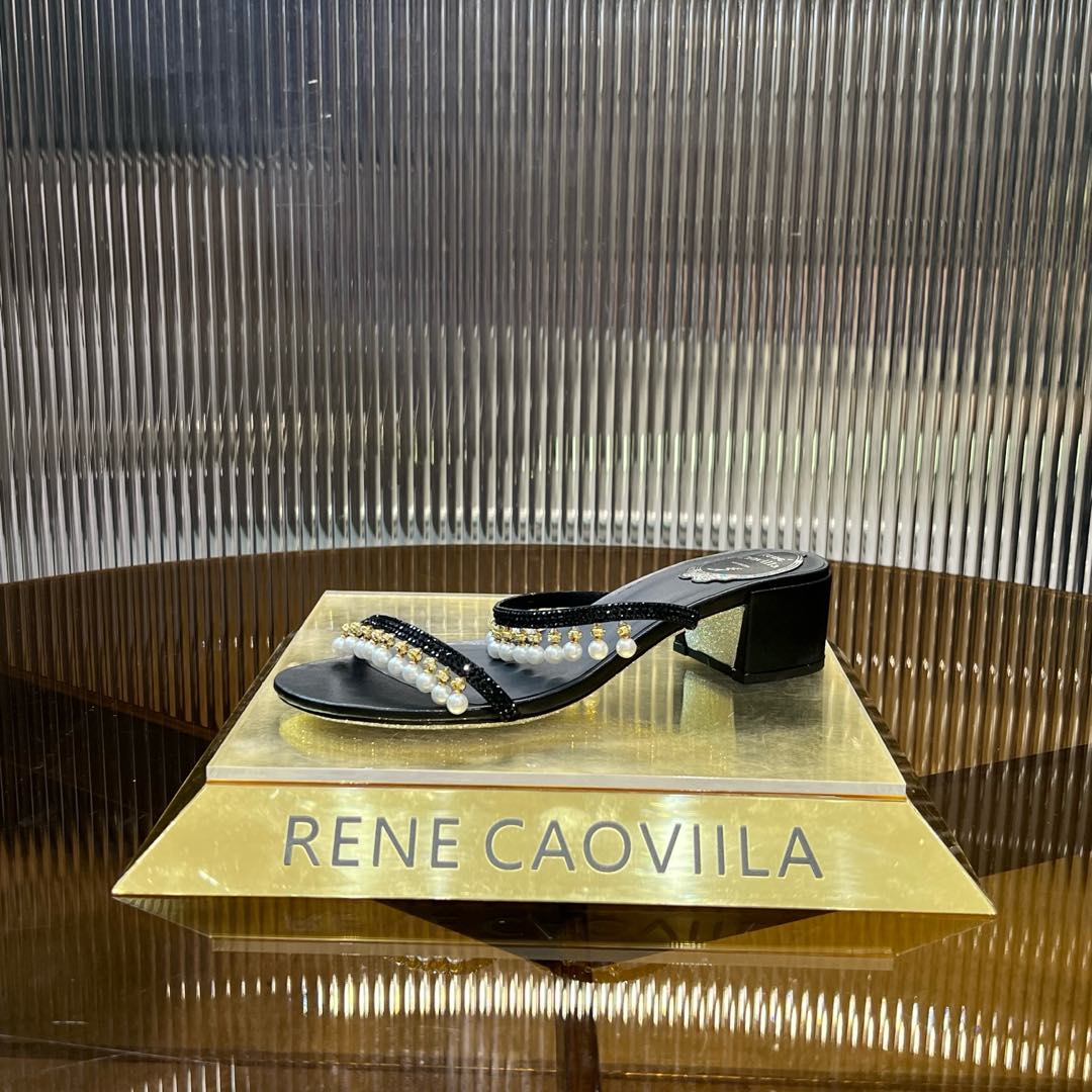 RC Gold Buckle Pearl Crystal Lamp Pendant Sandals 4.5 Black Sheepskin 175004