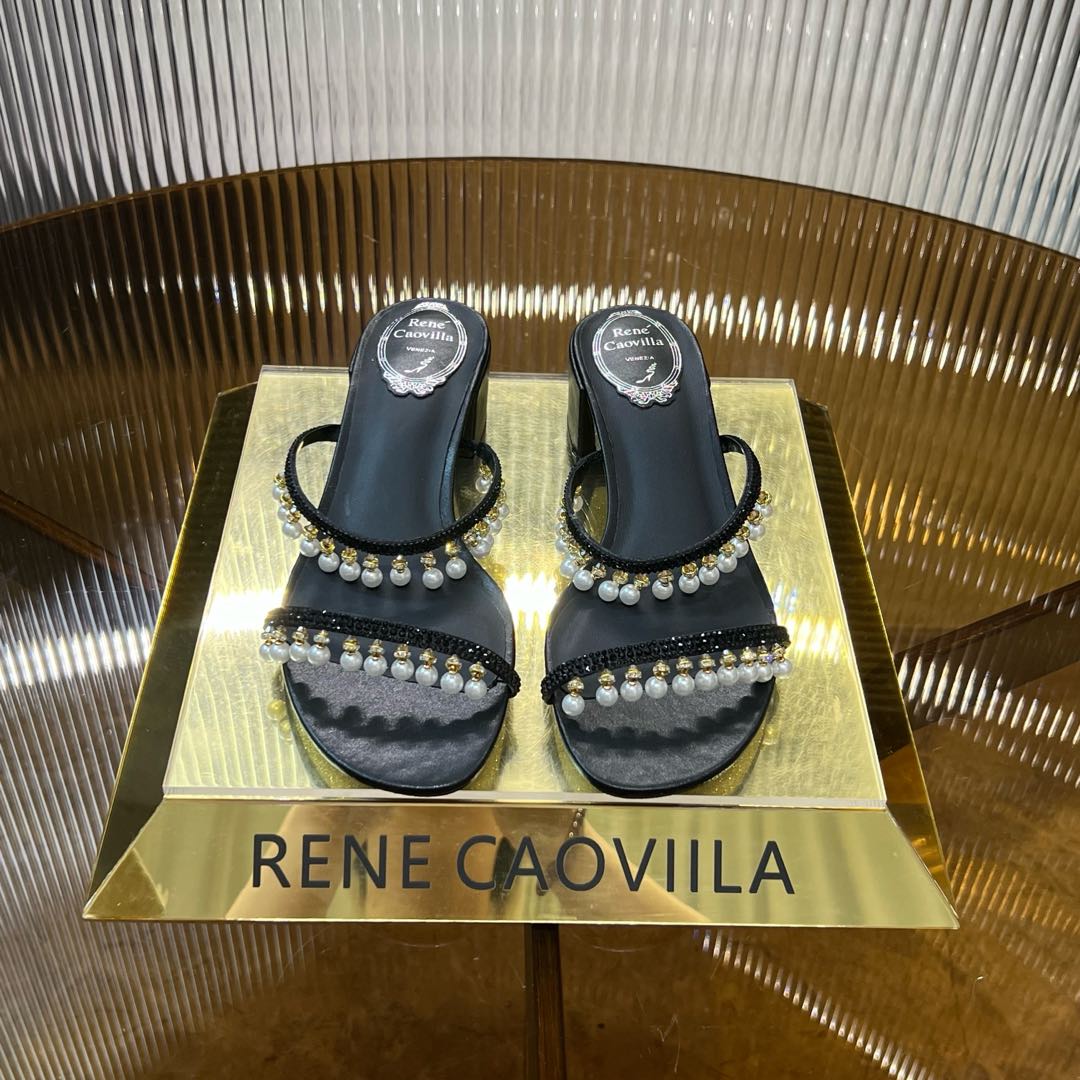 RC Gold Buckle Pearl Crystal Lamp Pendant Sandals 4.5 Black Sheepskin 175004