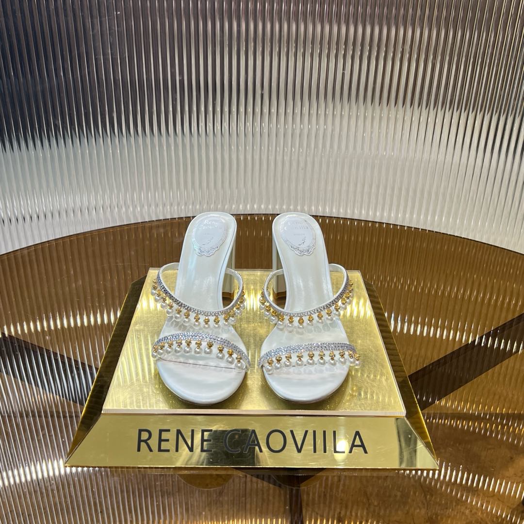 RC Gold Buckle Pearl Crystal Lamp Pendant Sandals 7.5 White Sheepskin 175000