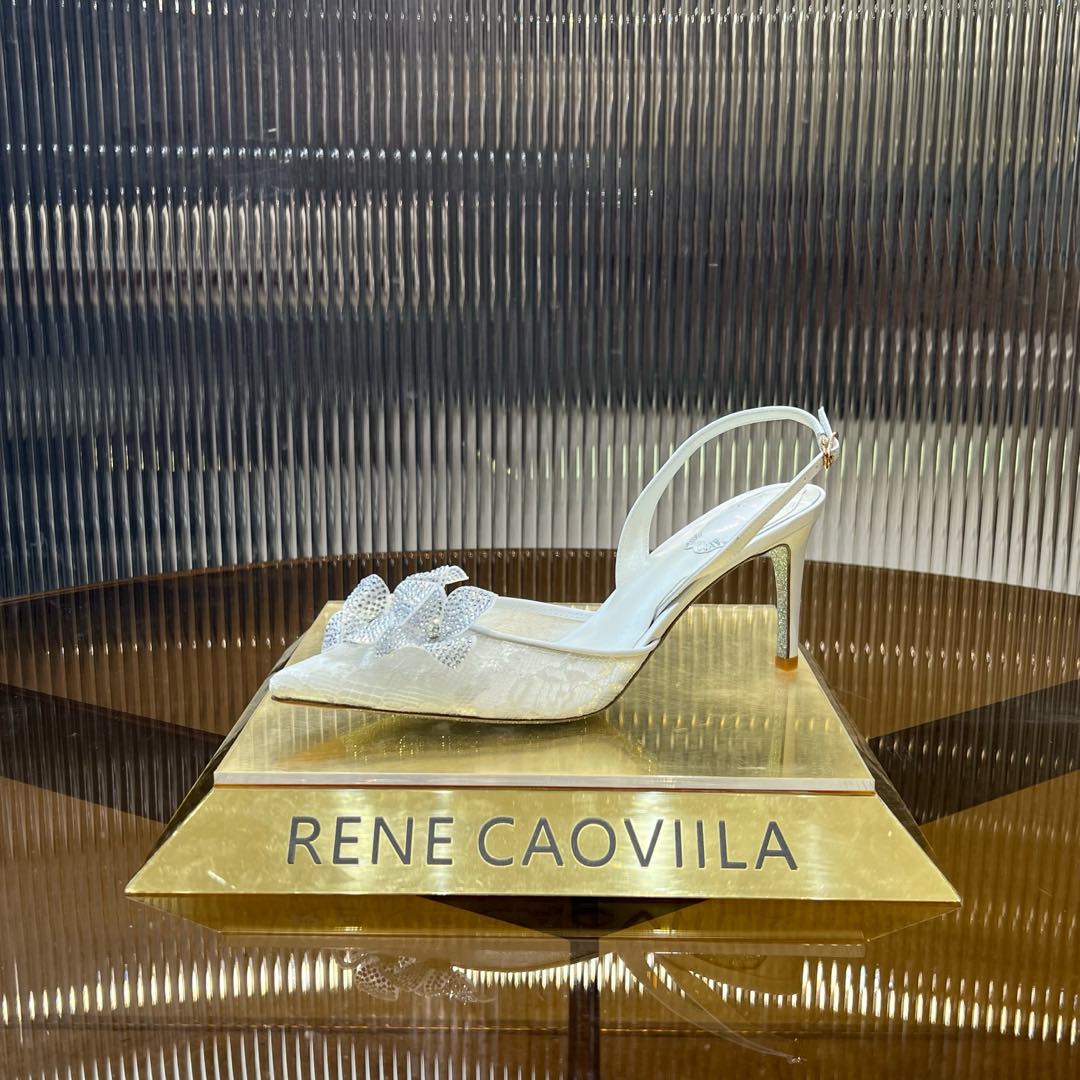 RC 25C Flower-Studded Diamond High-Heeled Sandals White Sheepskin 174905