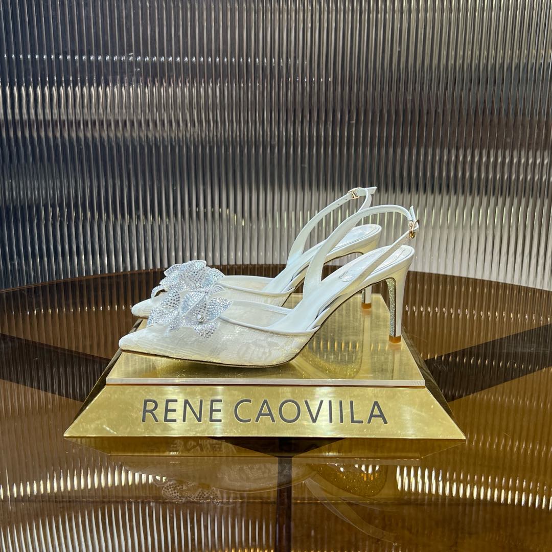 RC 25C Flower-Studded Diamond High-Heeled Sandals White Sheepskin 174905