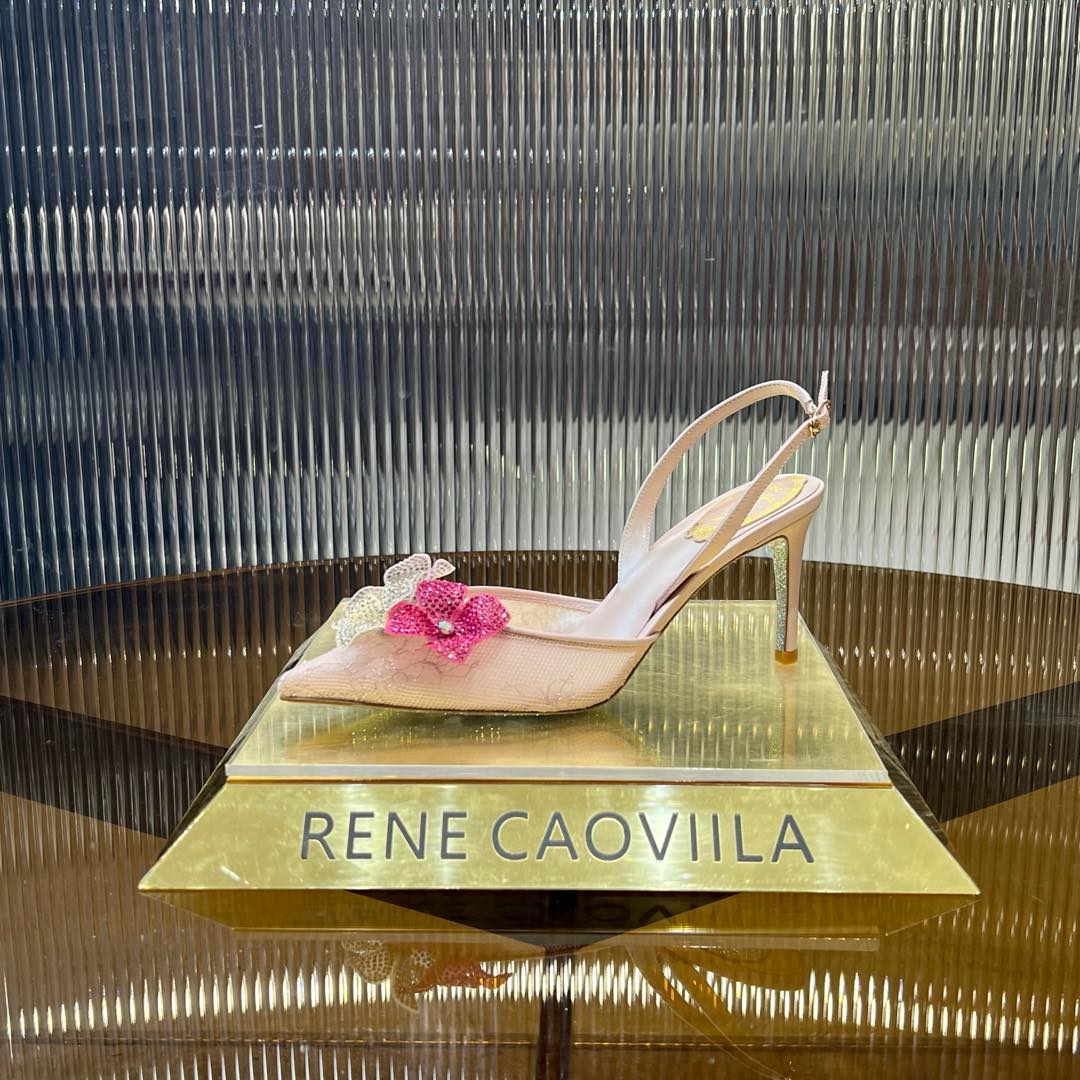 RC 25C Flower-Studded Diamond High-Heeled Sandals Pink Sheepskin 174913