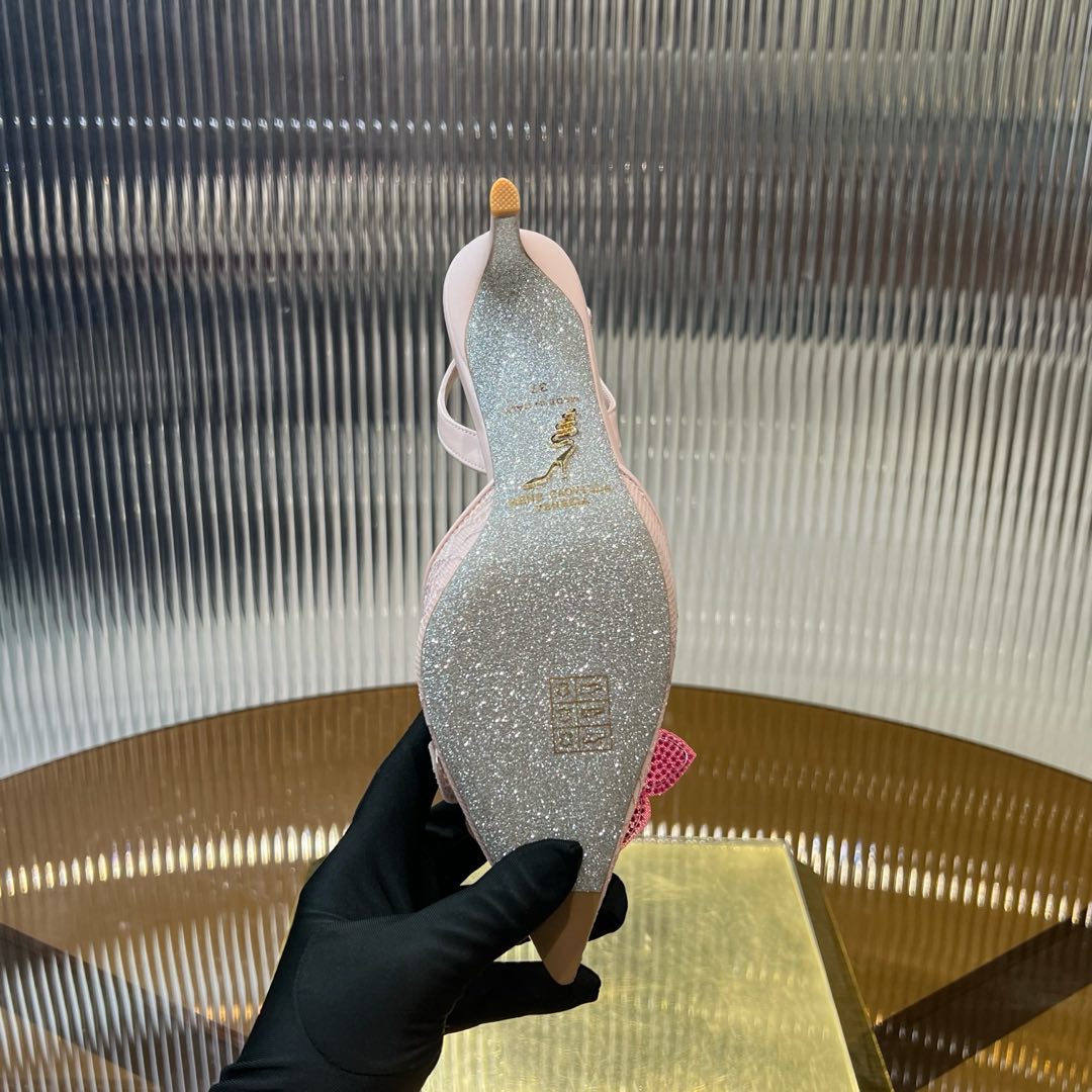 RC 25C Flower-Studded Diamond High-Heeled Sandals Pink Sheepskin 174913