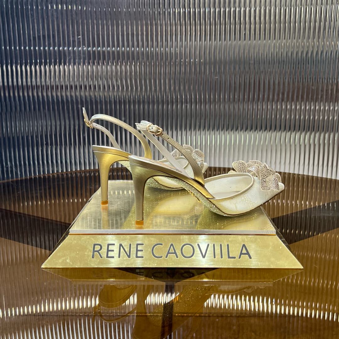 RC 25C Flower-Studded Diamond High-Heeled Sandals Beige Sheepskin 174917