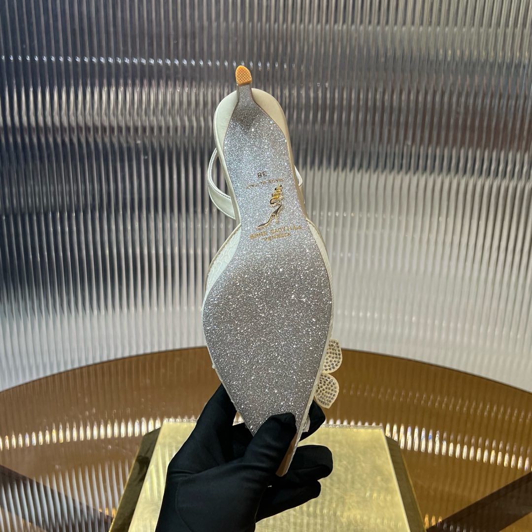 RC 25C Flower-Studded Diamond High-Heeled Sandals Beige Sheepskin 174917