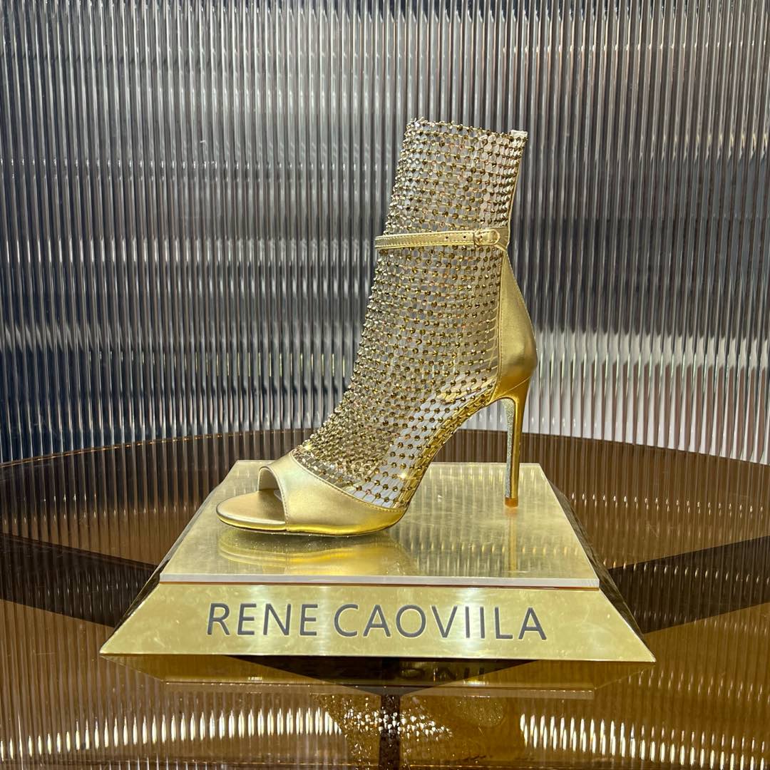 RC 25C High Heel Short Boots Mid-Tube Open-Toe Sandals Gold Sheepskin 174957