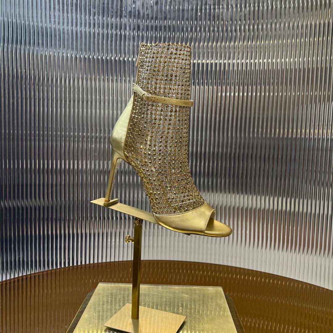 RC 25C High Heel Short Boots Mid-Tube Open-Toe Sandals Gold Sheepskin 174957