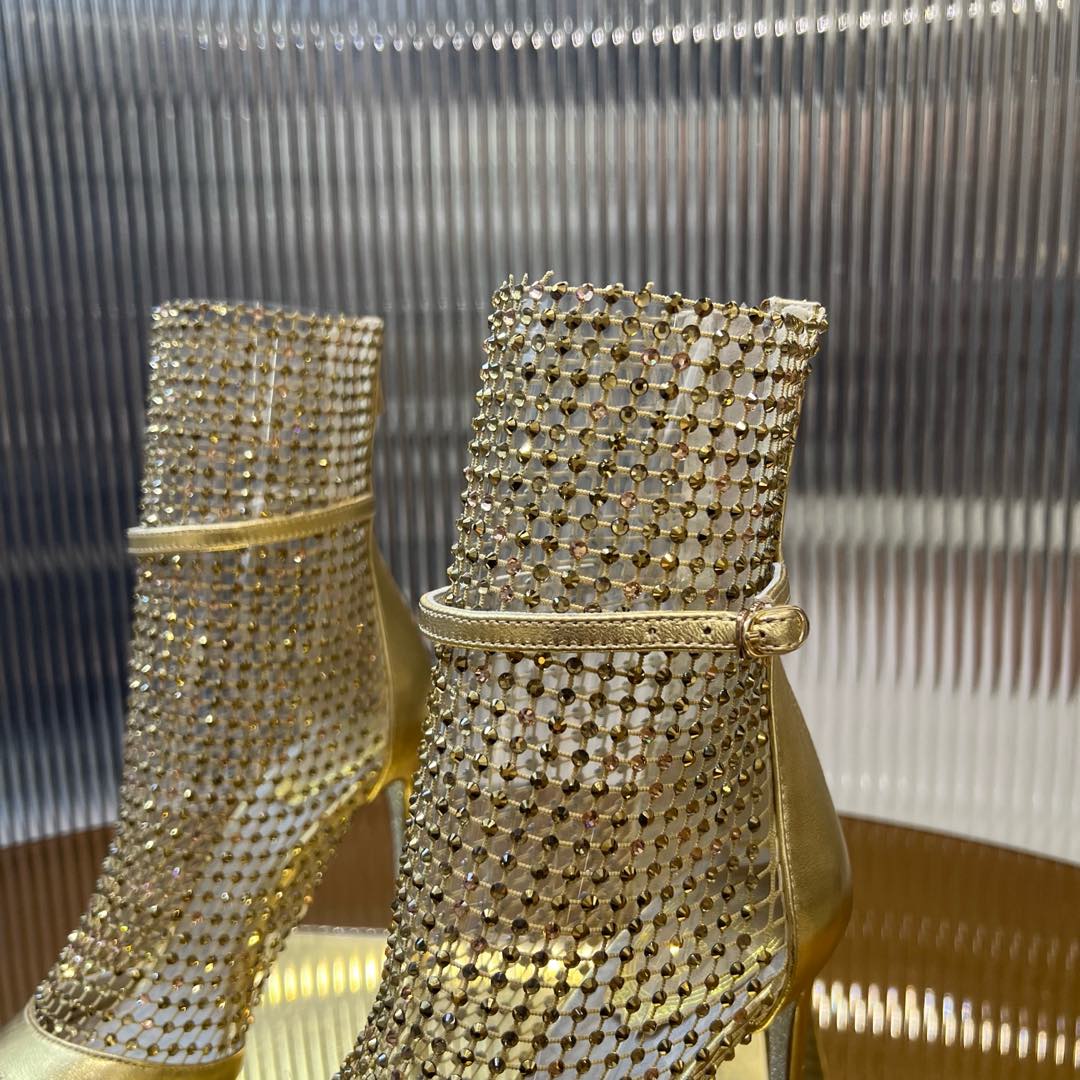 RC 25C High Heel Short Boots Mid-Tube Open-Toe Sandals Gold Sheepskin 174957