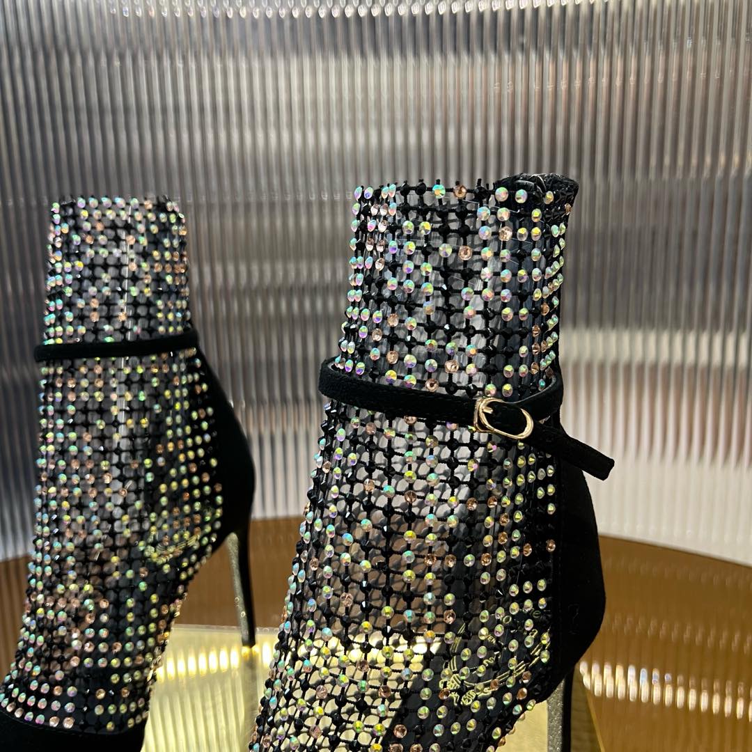 RC 25C High Heel Short Boots Mid-Tube Open-Toe Sandals Black Sheepskin 174961