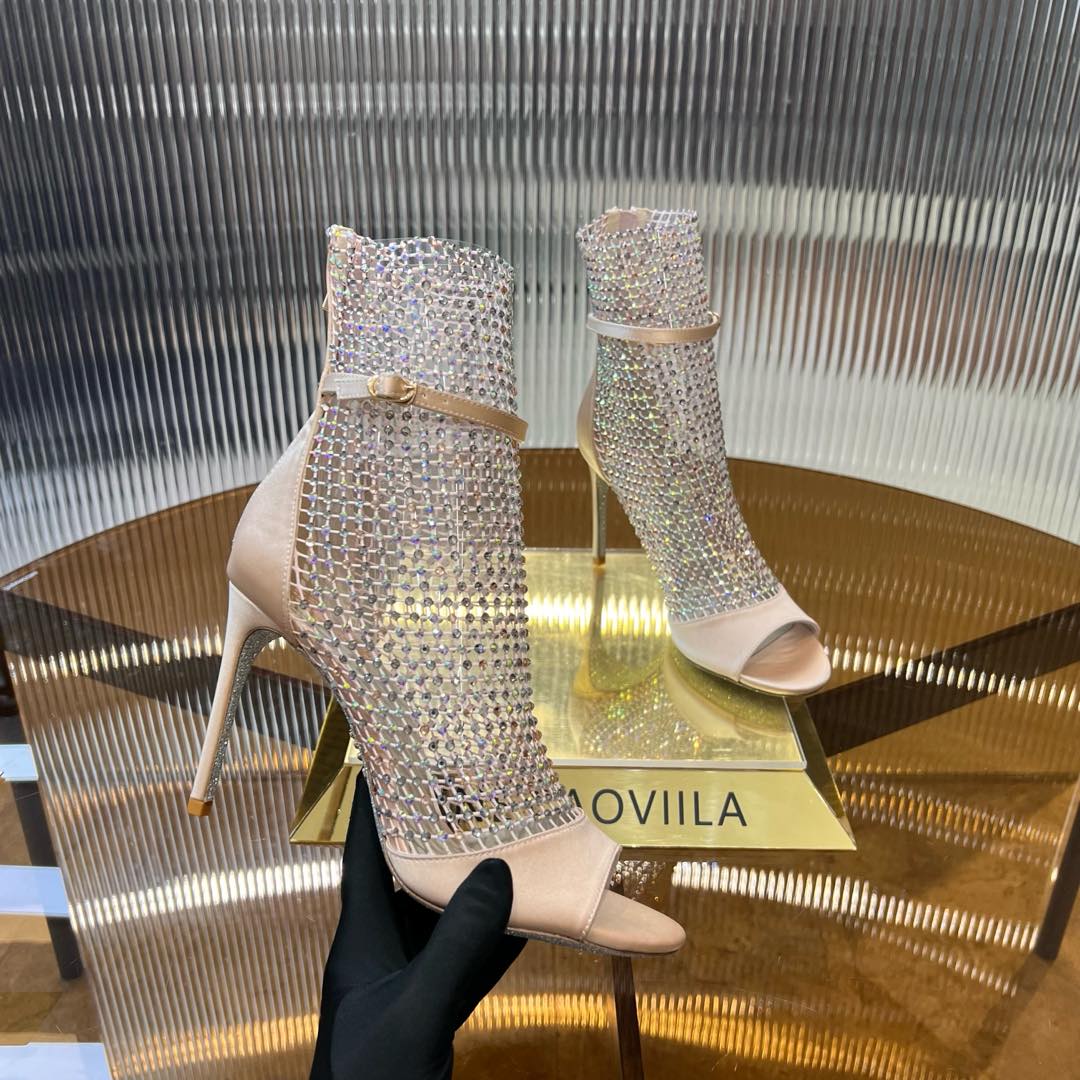 RC 25C High Heel Short Boots Mid-Tube Open-Toe Sandals Pink Sheepskin 174965