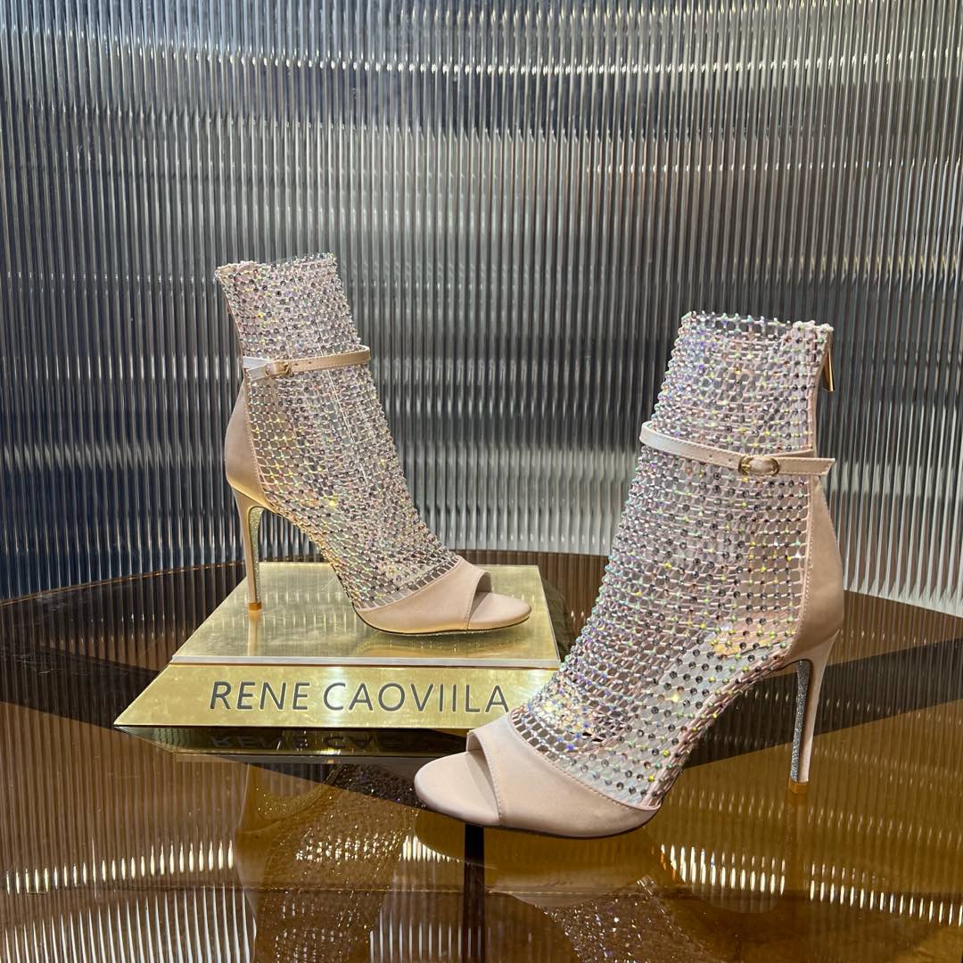 RC 25C High Heel Short Boots Mid-Tube Open-Toe Sandals Pink Sheepskin 174965