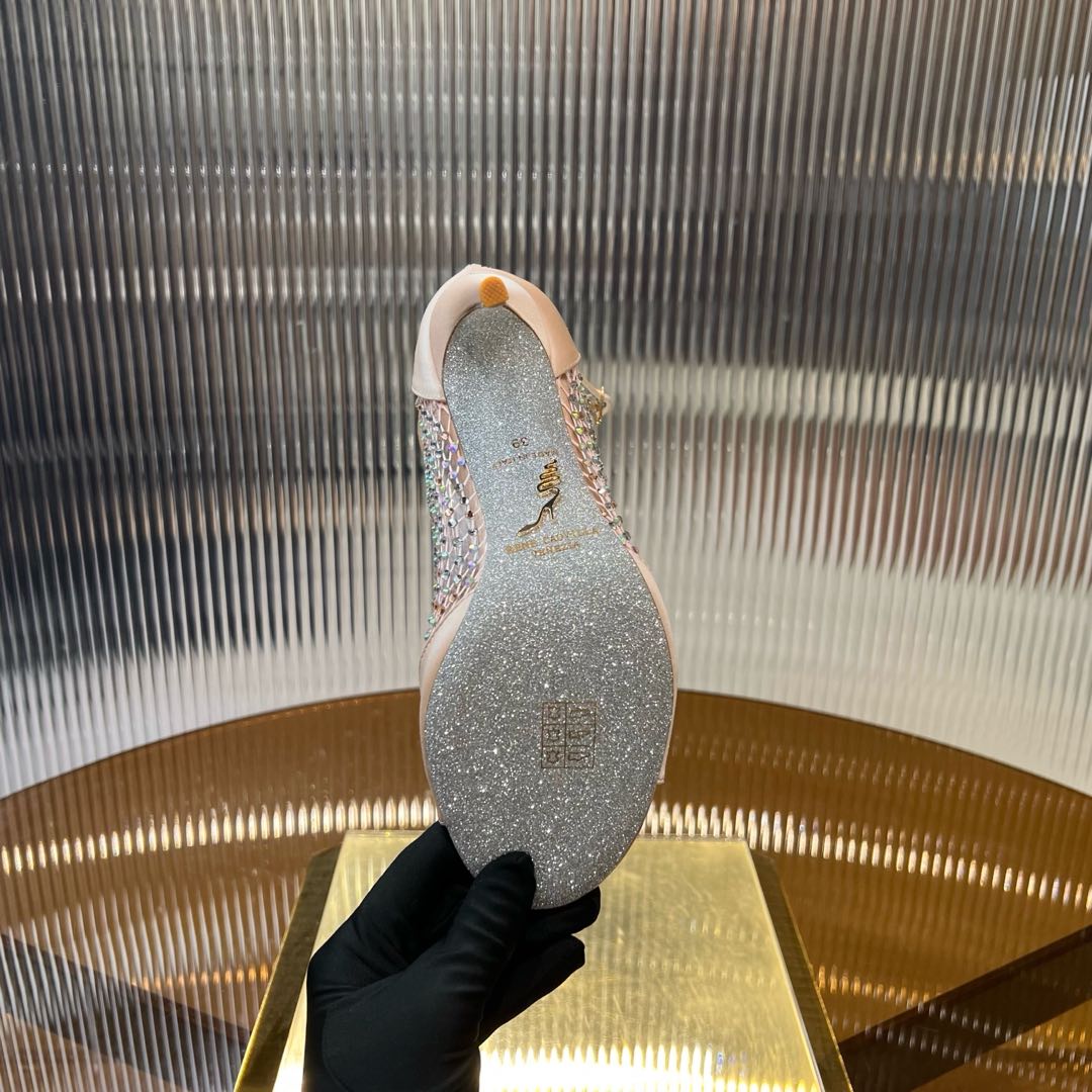 RC 25C High Heel Short Boots Mid-Tube Open-Toe Sandals Pink Sheepskin 174965