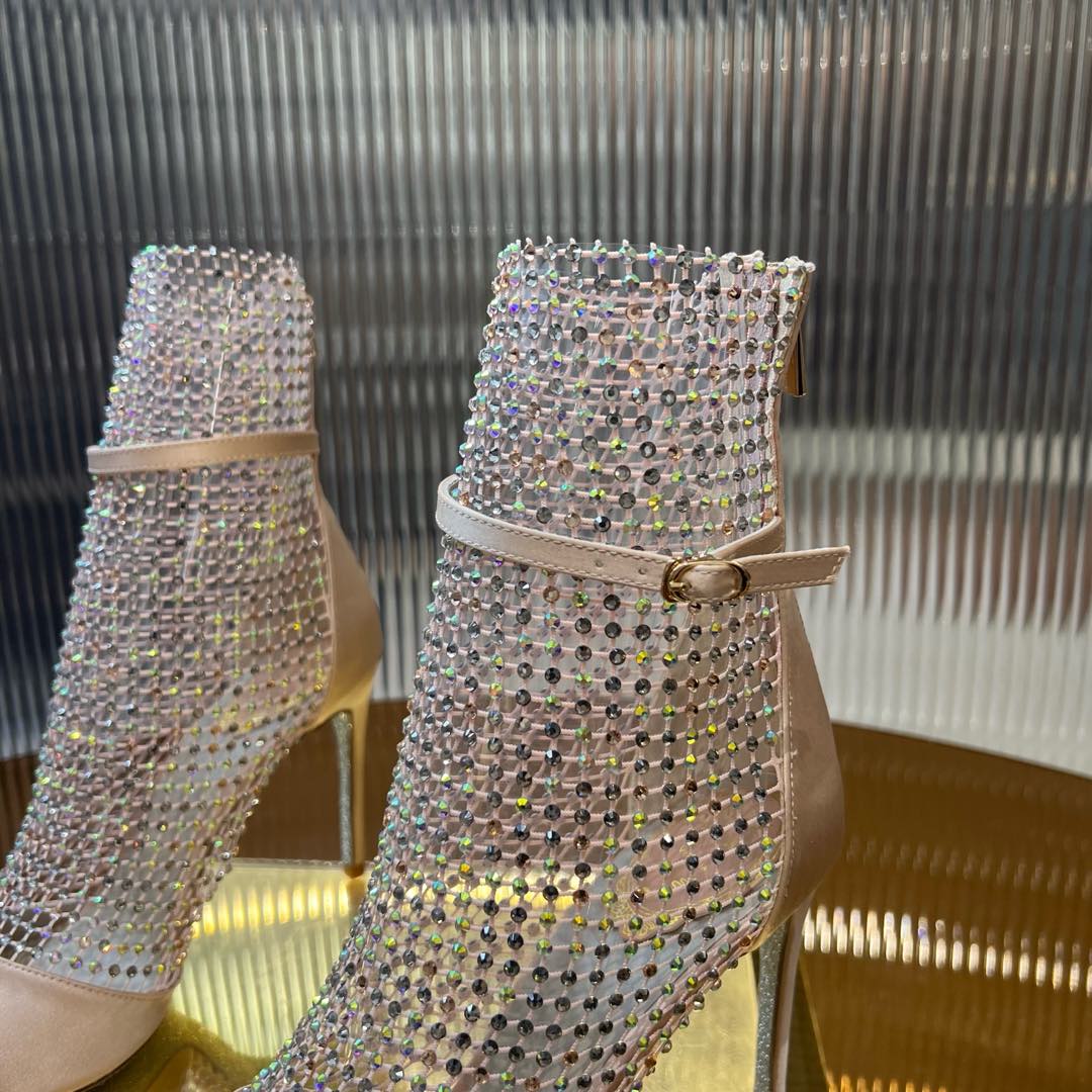 RC 25C High Heel Short Boots Mid-Tube Open-Toe Sandals Pink Sheepskin 174965