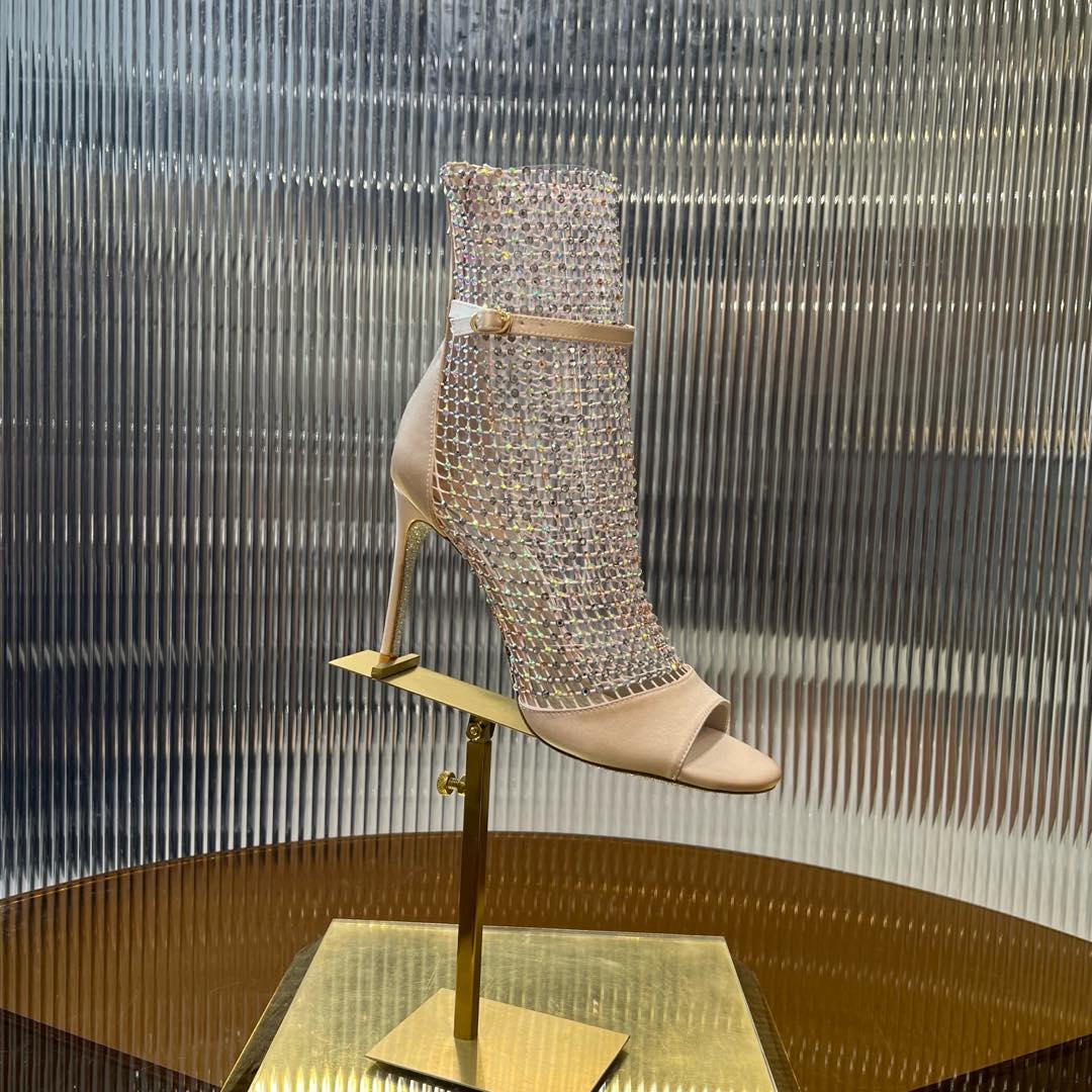 RC 25C High Heel Short Boots Mid-Tube Open-Toe Sandals Pink Sheepskin 174965