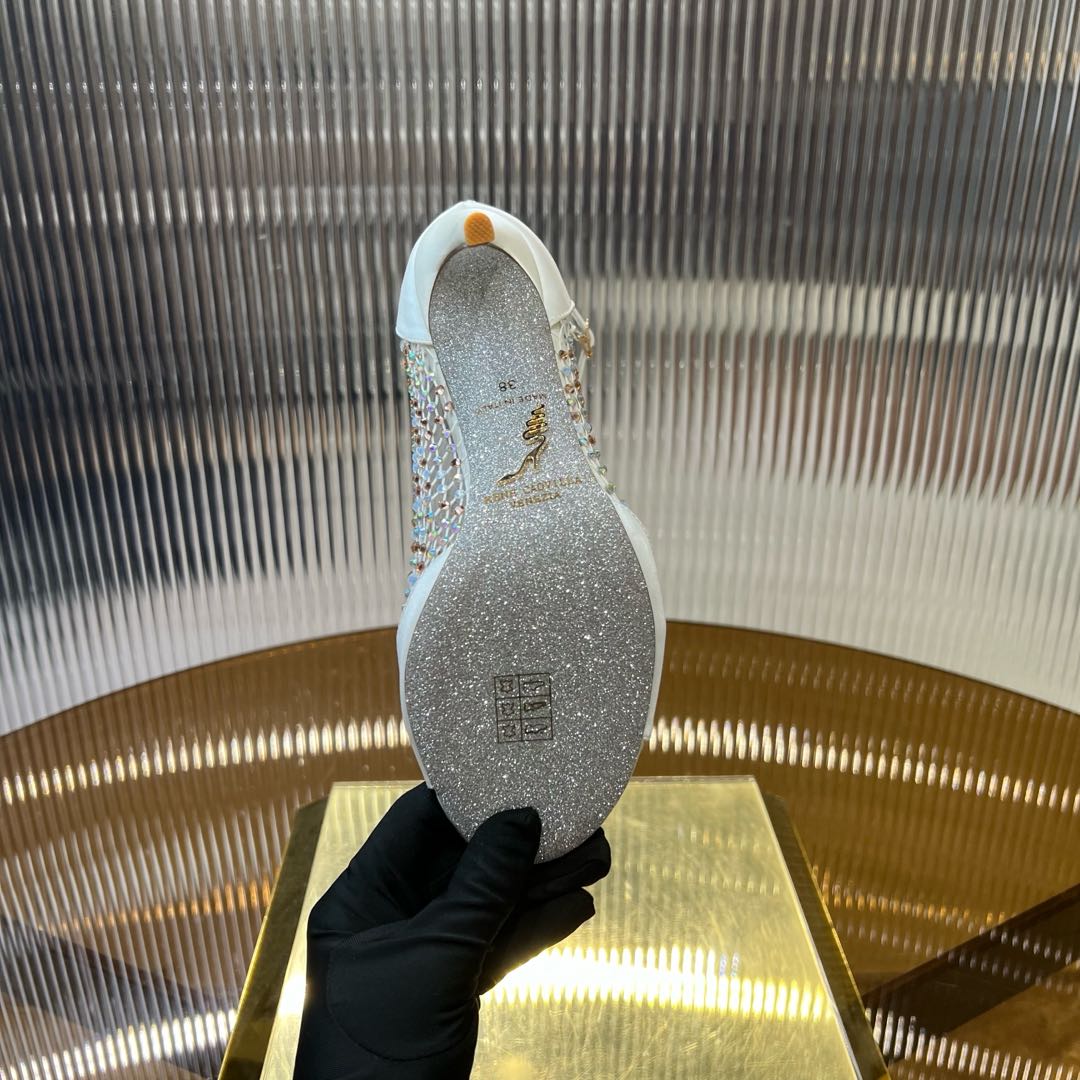 RC 25C High Heel Short Boots Mid-Tube Open-Toe Sandals White Sheepskin 174969