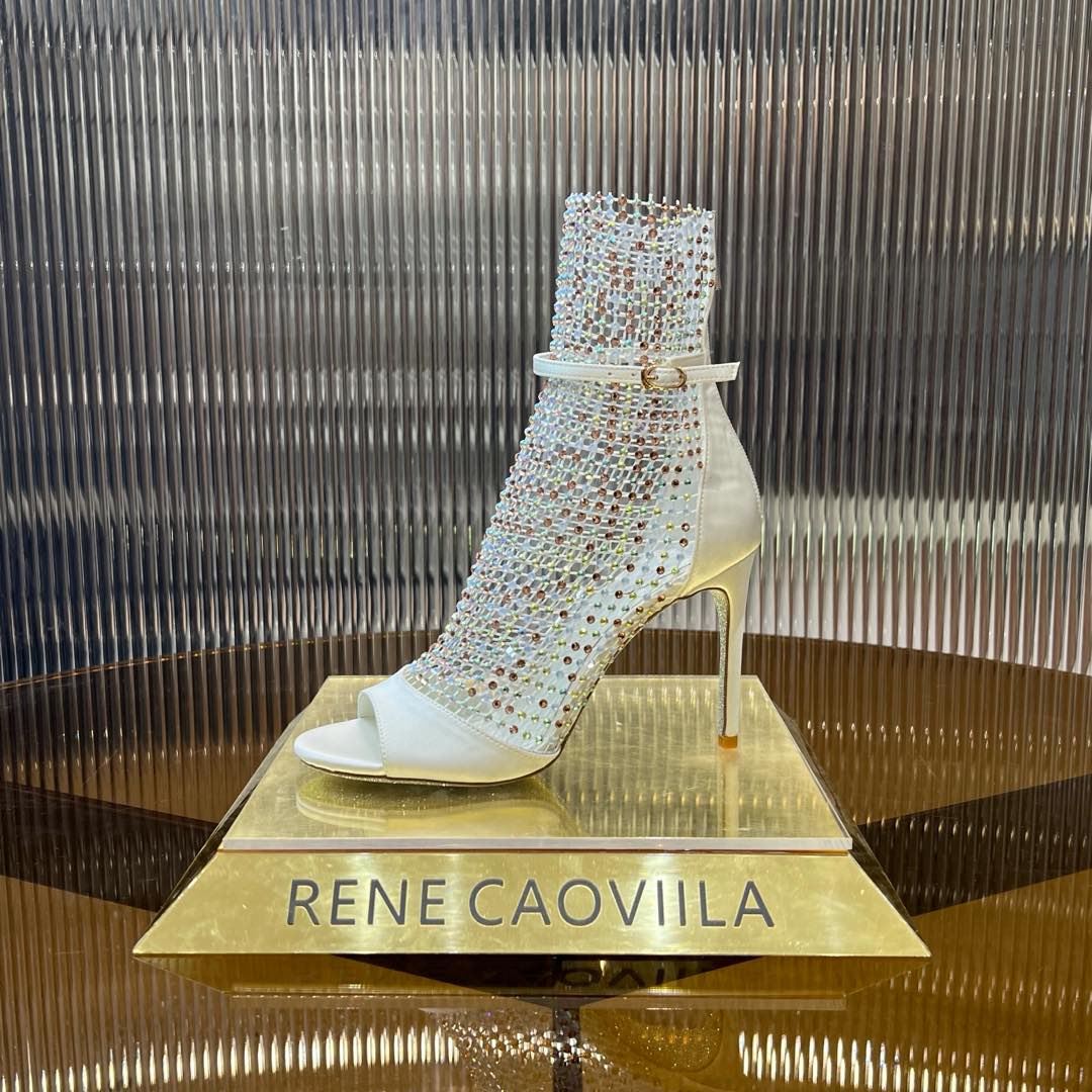 RC 25C High Heel Short Boots Mid-Tube Open-Toe Sandals White Sheepskin 174969