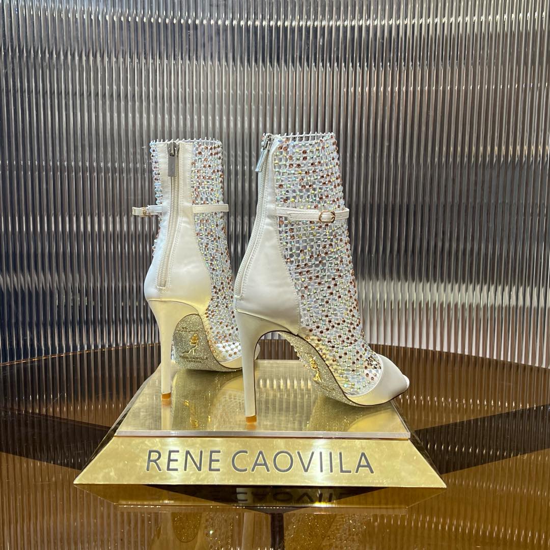 RC 25C High Heel Short Boots Mid-Tube Open-Toe Sandals White Sheepskin 174969