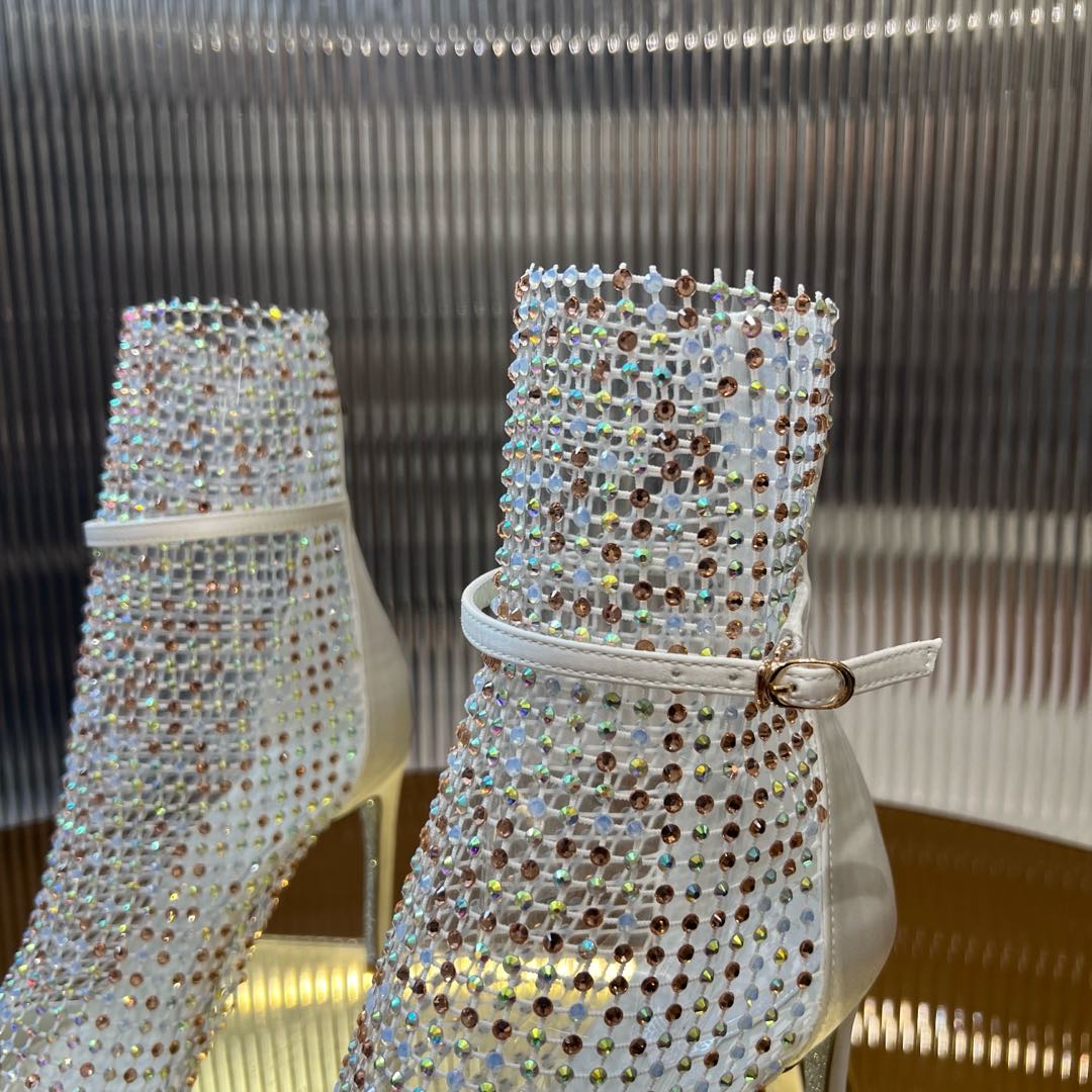 RC 25C High Heel Short Boots Mid-Tube Open-Toe Sandals White Sheepskin 174969