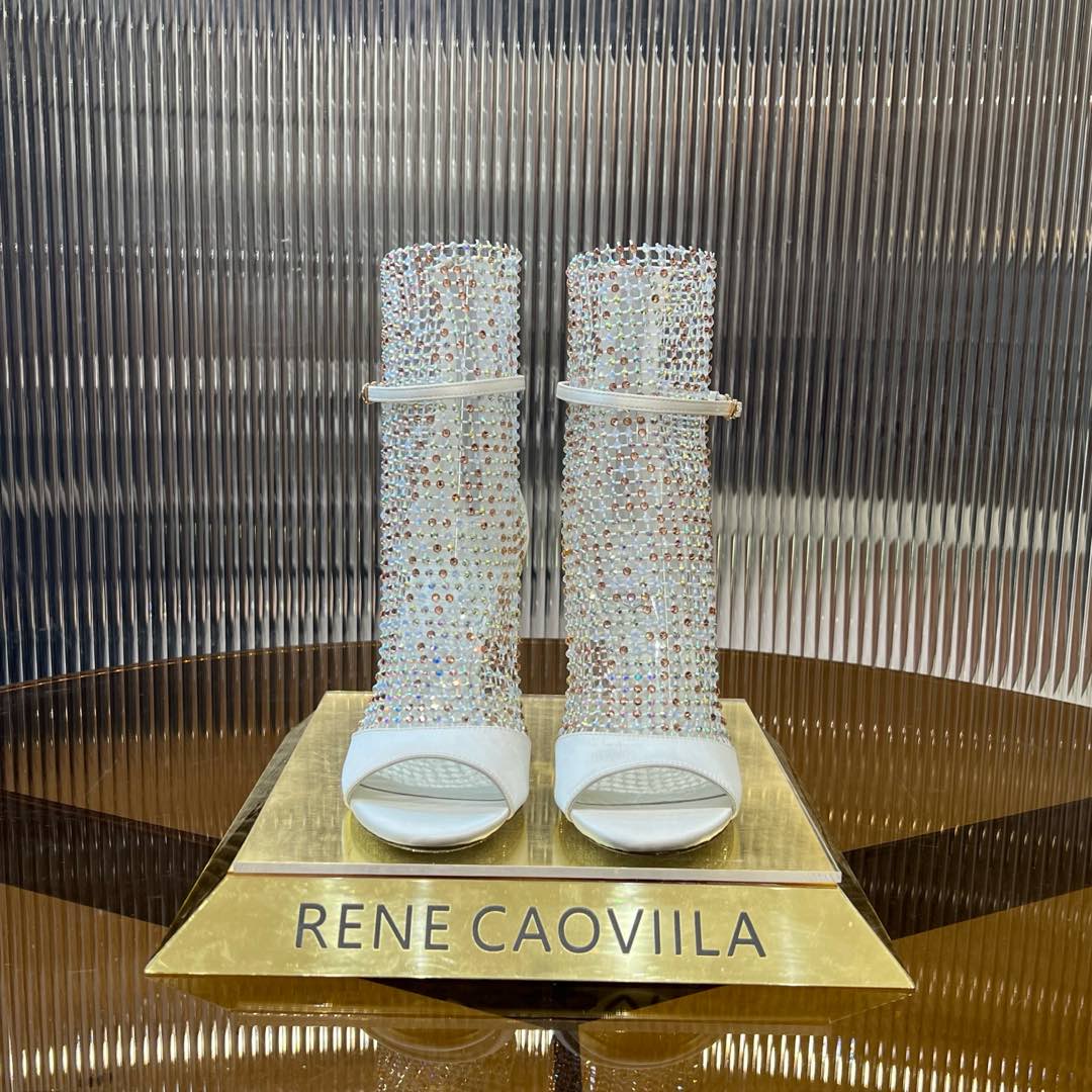 RC 25C High Heel Short Boots Mid-Tube Open-Toe Sandals White Sheepskin 174969