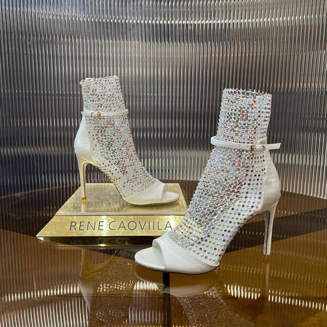 RC 25C High Heel Short Boots Mid-Tube Open-Toe Sandals White Sheepskin 174969