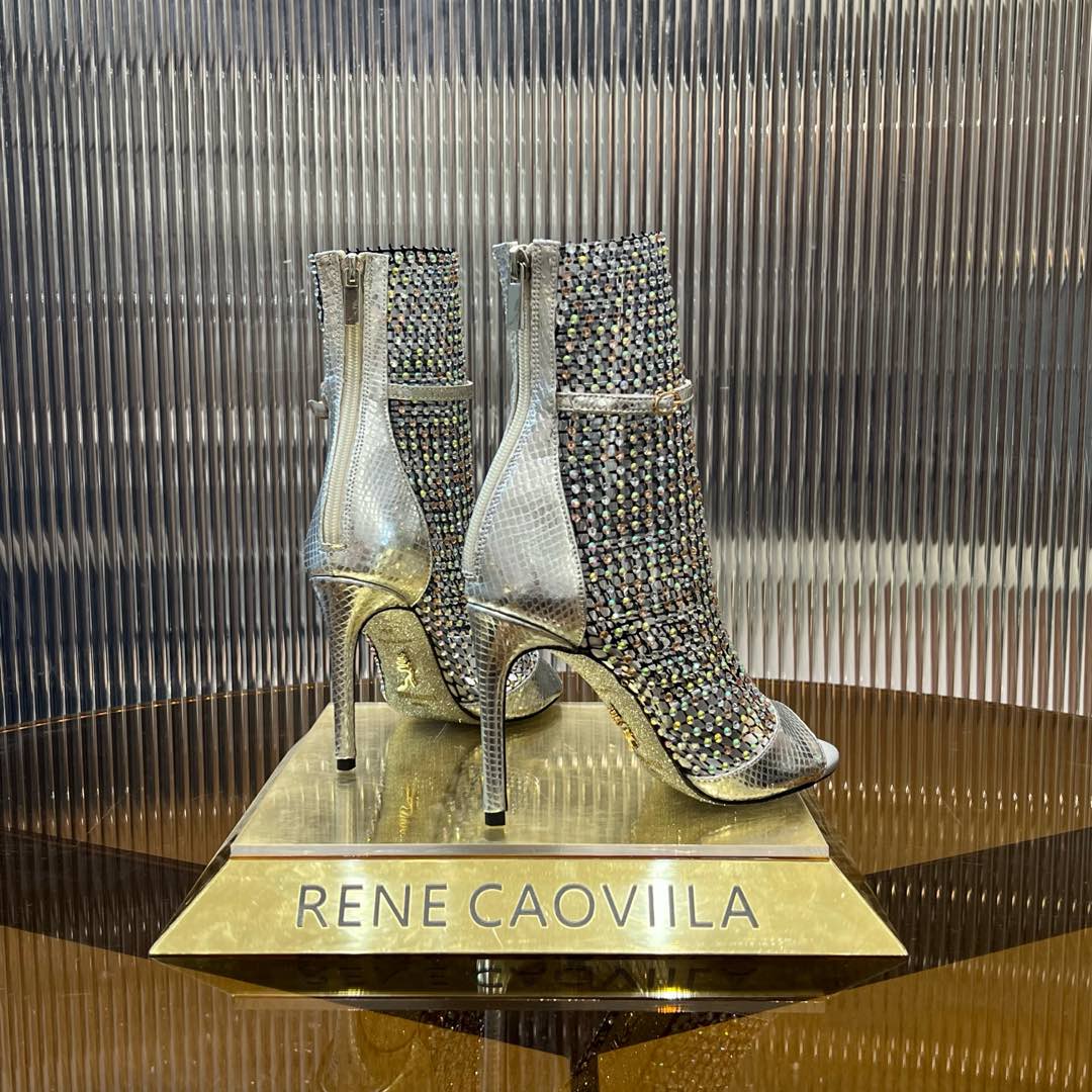 RC 25C High Heel Short Boots Mid-Tube Open-Toe Sandals Grey Sheepskin 174973