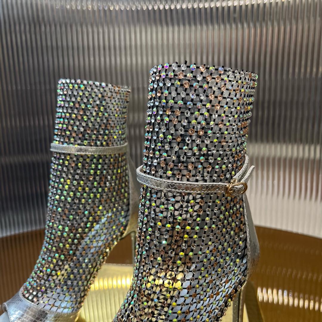 RC 25C High Heel Short Boots Mid-Tube Open-Toe Sandals Grey Sheepskin 174973