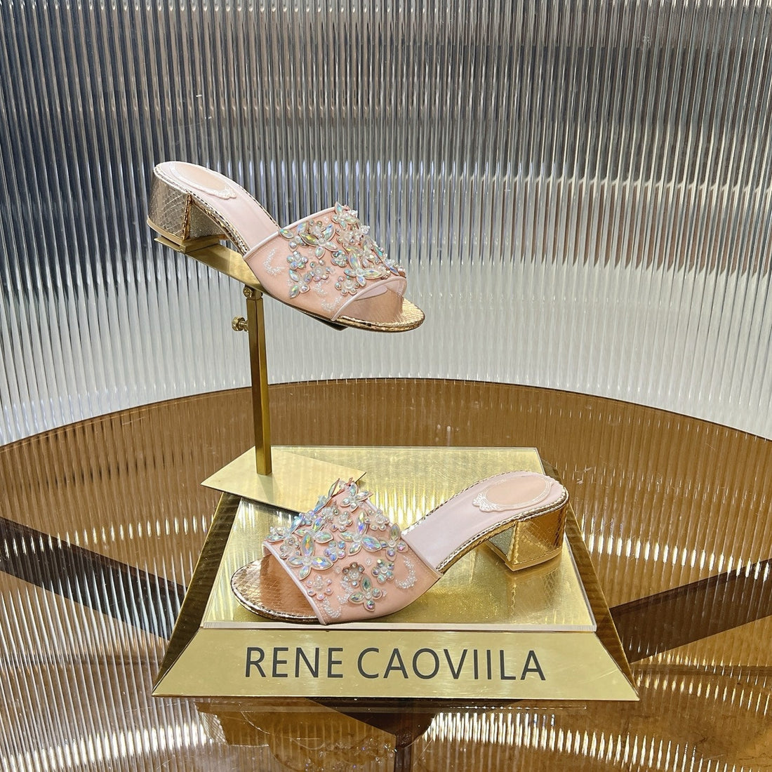 RC 25 Butterfly Flower Rhinestone Satin Sandals Pink Sheepskin 242920