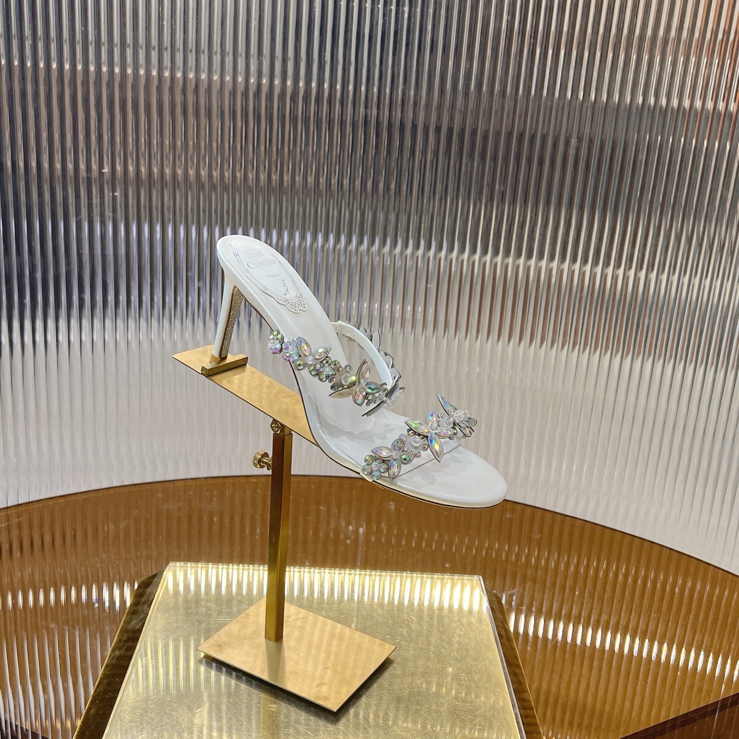 RC 25 Butterfly Flower Thick Heel Sandals White Sheepskin 242922