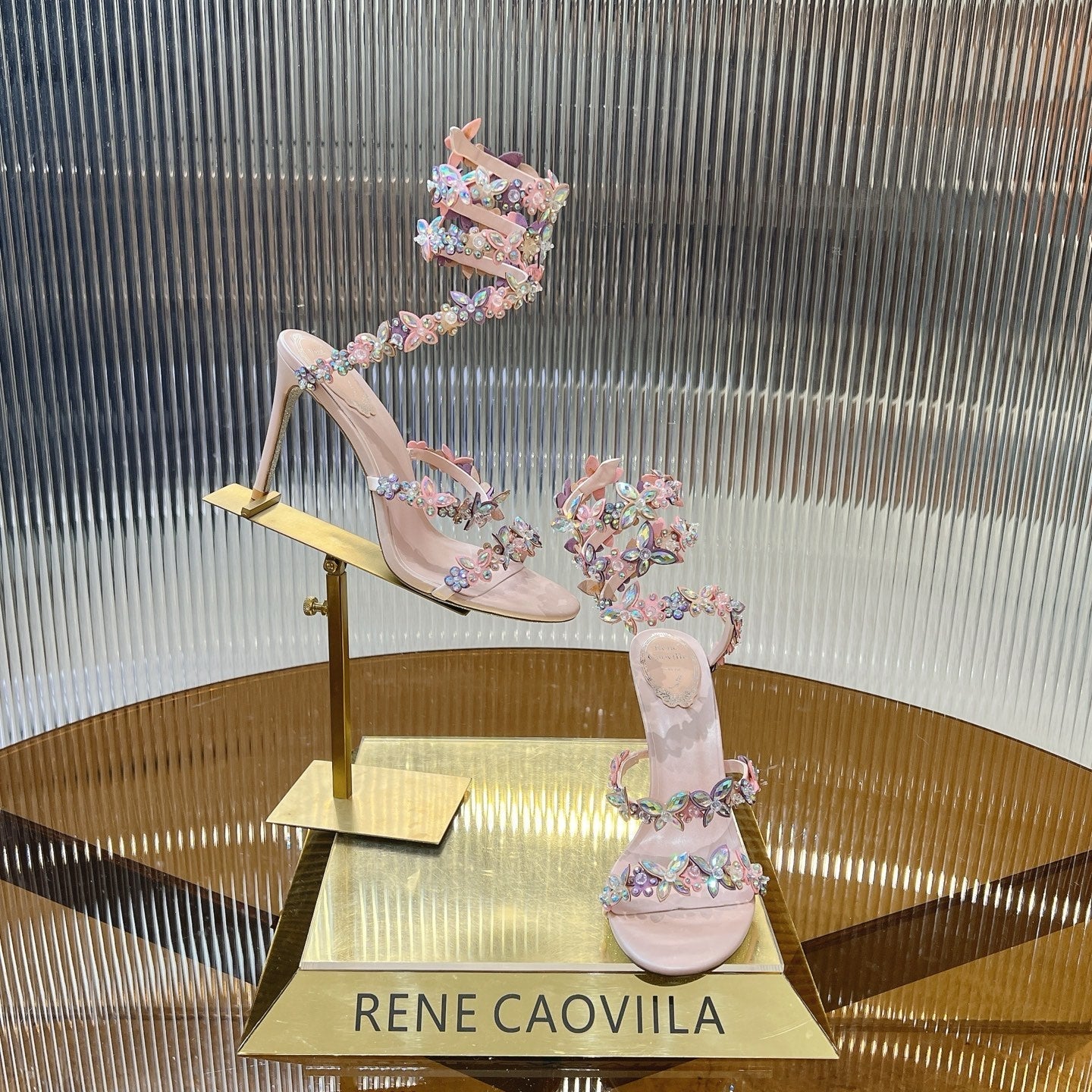 RC 25C Butterfly Flower High Heels Sandals Pink Sheepskin Rhinestone 281974
