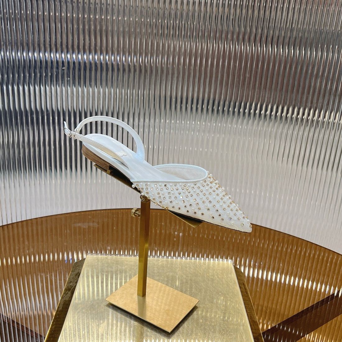 RC Slingback 1cm White  Rhinestone Sheepskin 281983