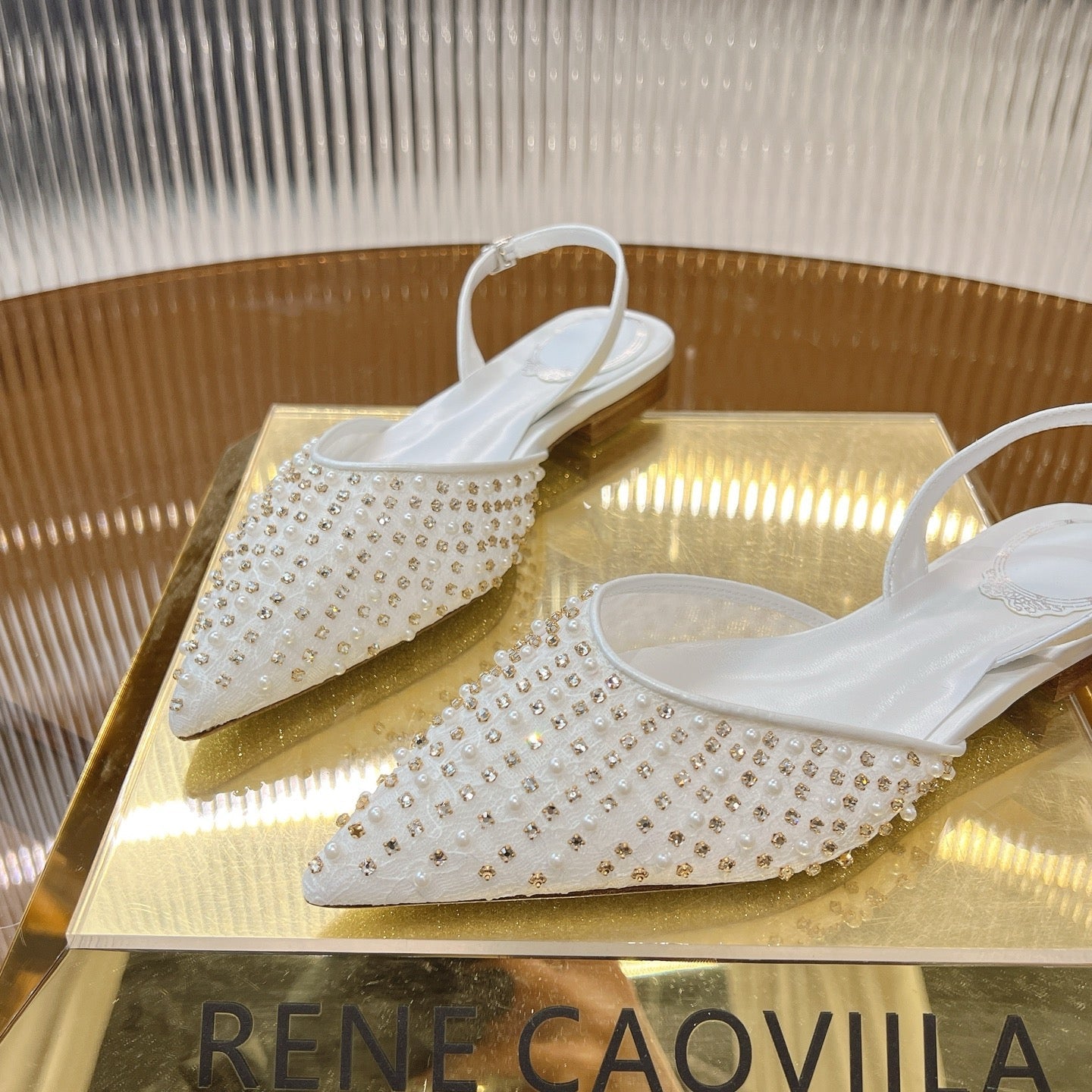 RC Slingback 1cm White  Rhinestone Sheepskin 281983
