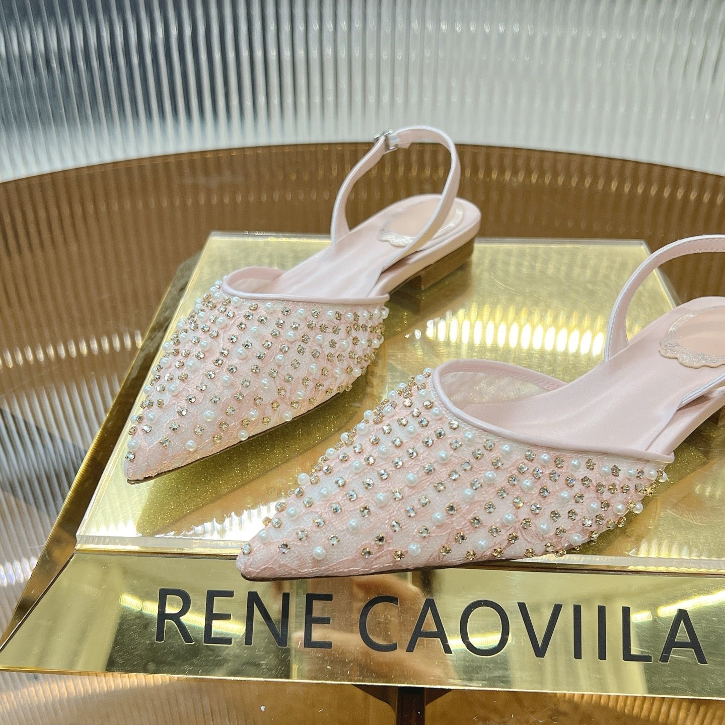 RC Slingback Shoe 1cm Pink  Rhinestone Sheepskin 281984