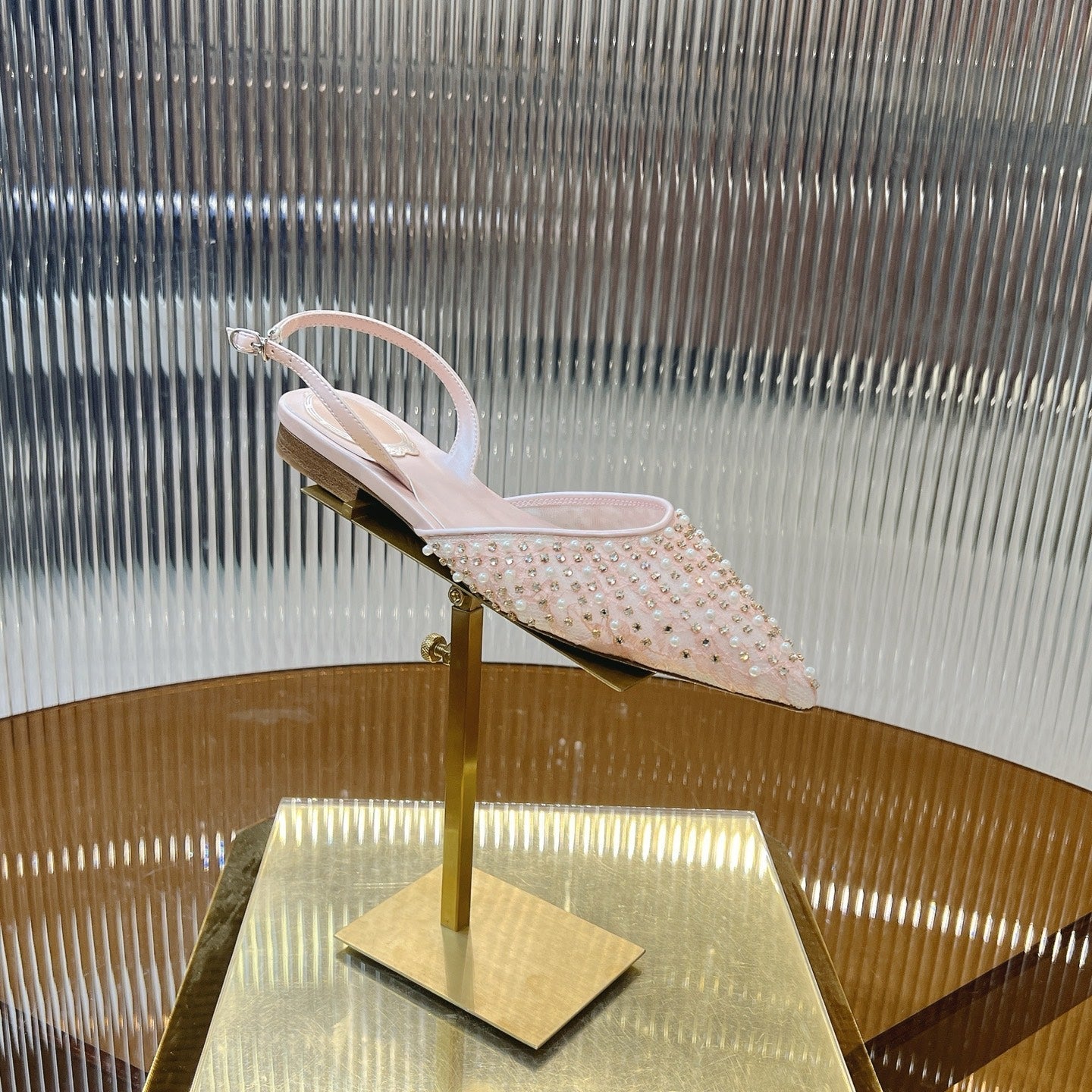 RC Slingback Shoe 1cm Pink  Rhinestone Sheepskin 281984