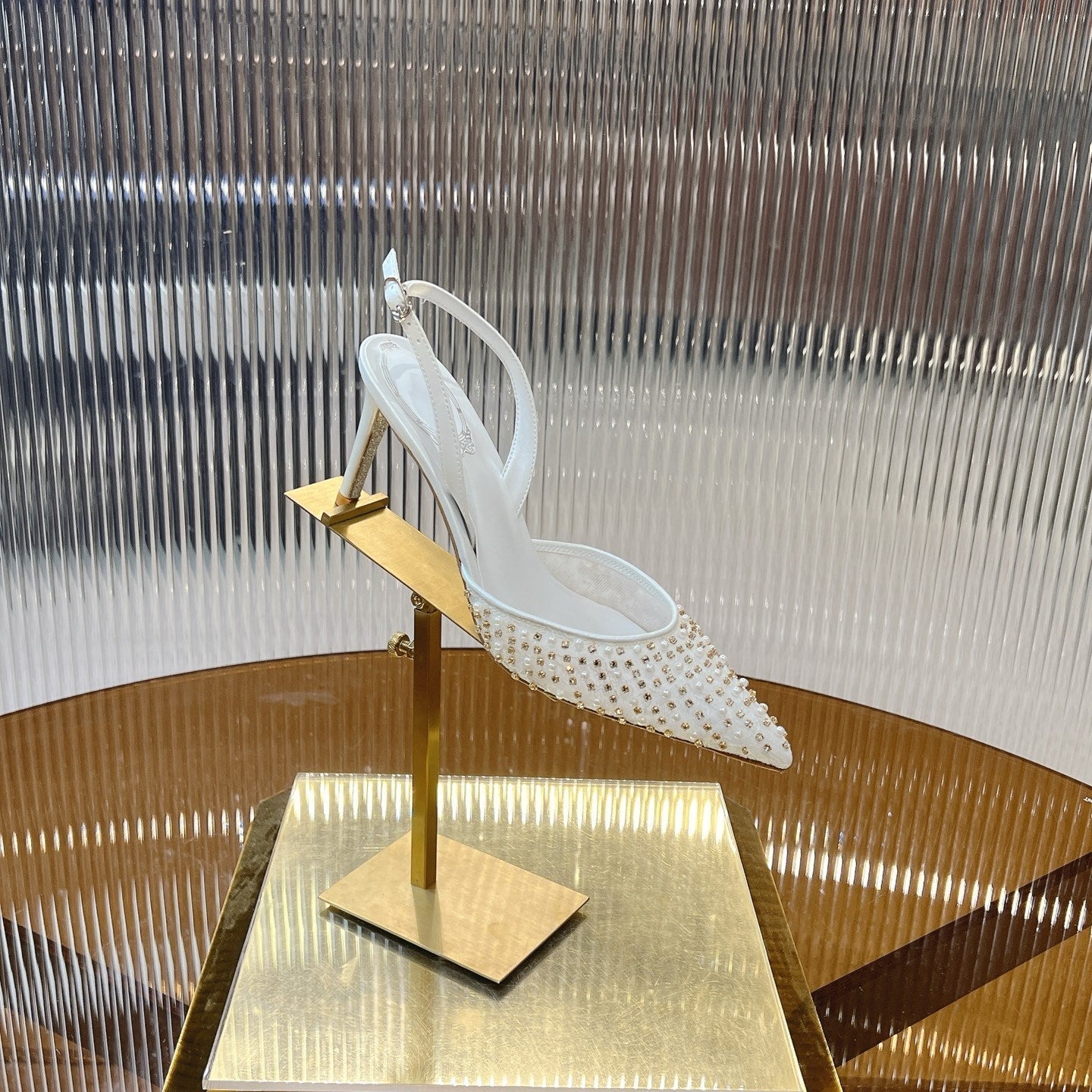 RC Slingback Shoe 7.5cm White Rhinestone Sheepskin 281985