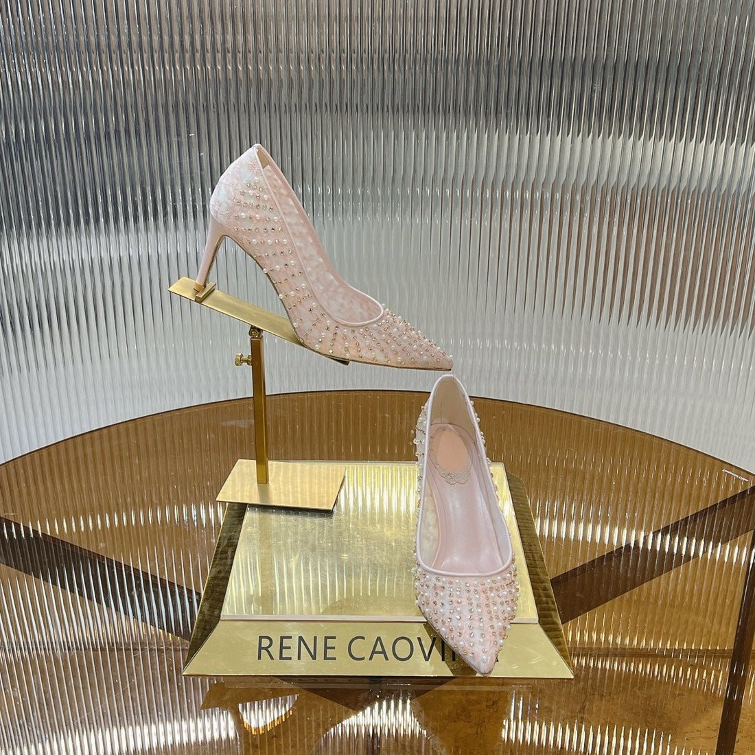RC Scarpin Shoe 7.5cm Pink Rhinestone Sheepskin 281988