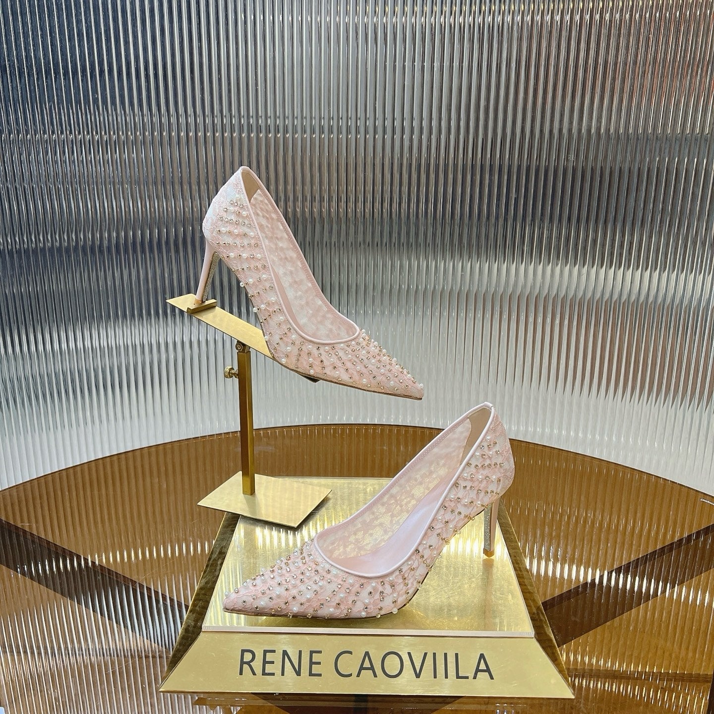 RC Scarpin Shoe 7.5cm Pink Rhinestone Sheepskin 281988